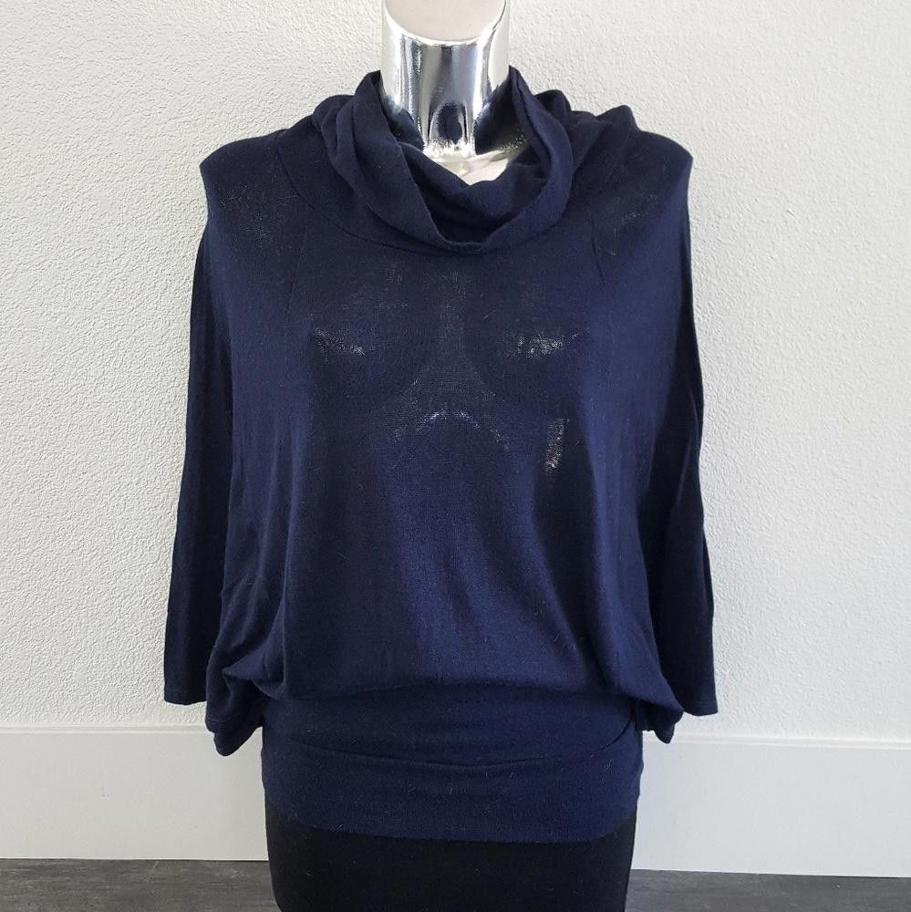 Designer Navy Basic Boxy Melville Sweater Cowl Neck Size ONE SIZE - 1 Thumbnail