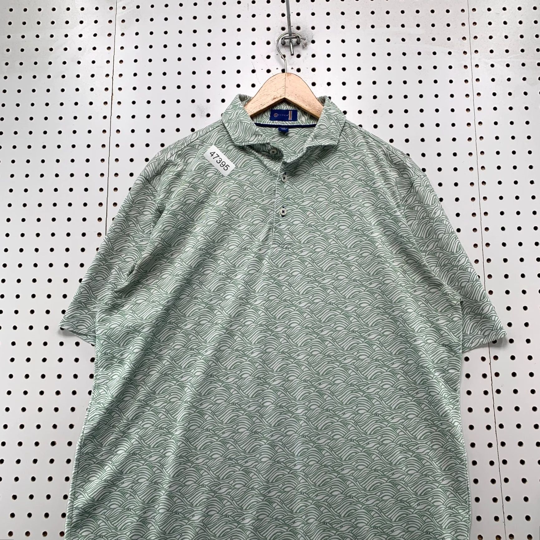 Vintage Stitch Polo Golf Shirt Mens Large Beige White All Over Graphic Polyester Peru Size US L / EU 52-54 / 3 - 4 Thumbnail