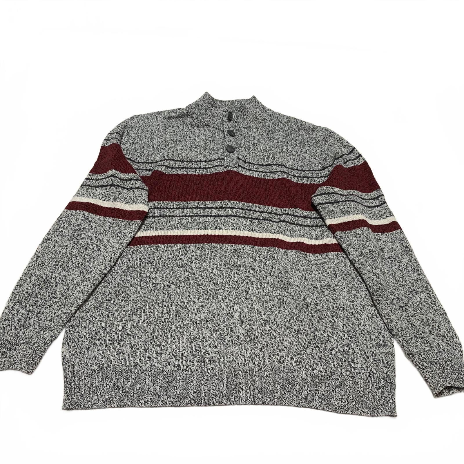 Croft & Barrow Croft & Barrow Men's XL Gray Burgundy Striped Sweater Cotton Size US XL / EU 56 / 4 - 1 Thumbnail