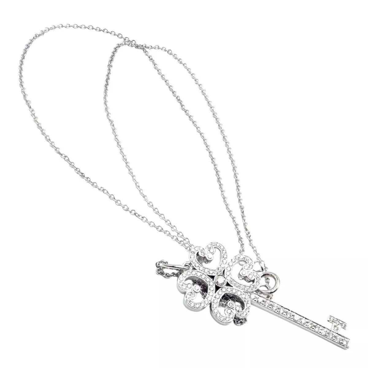 Tiffany & Co. 18k White Gold Enchant Quatra Heart Key Pendant Necklace Size ONE SIZE - 1 Thumbnail