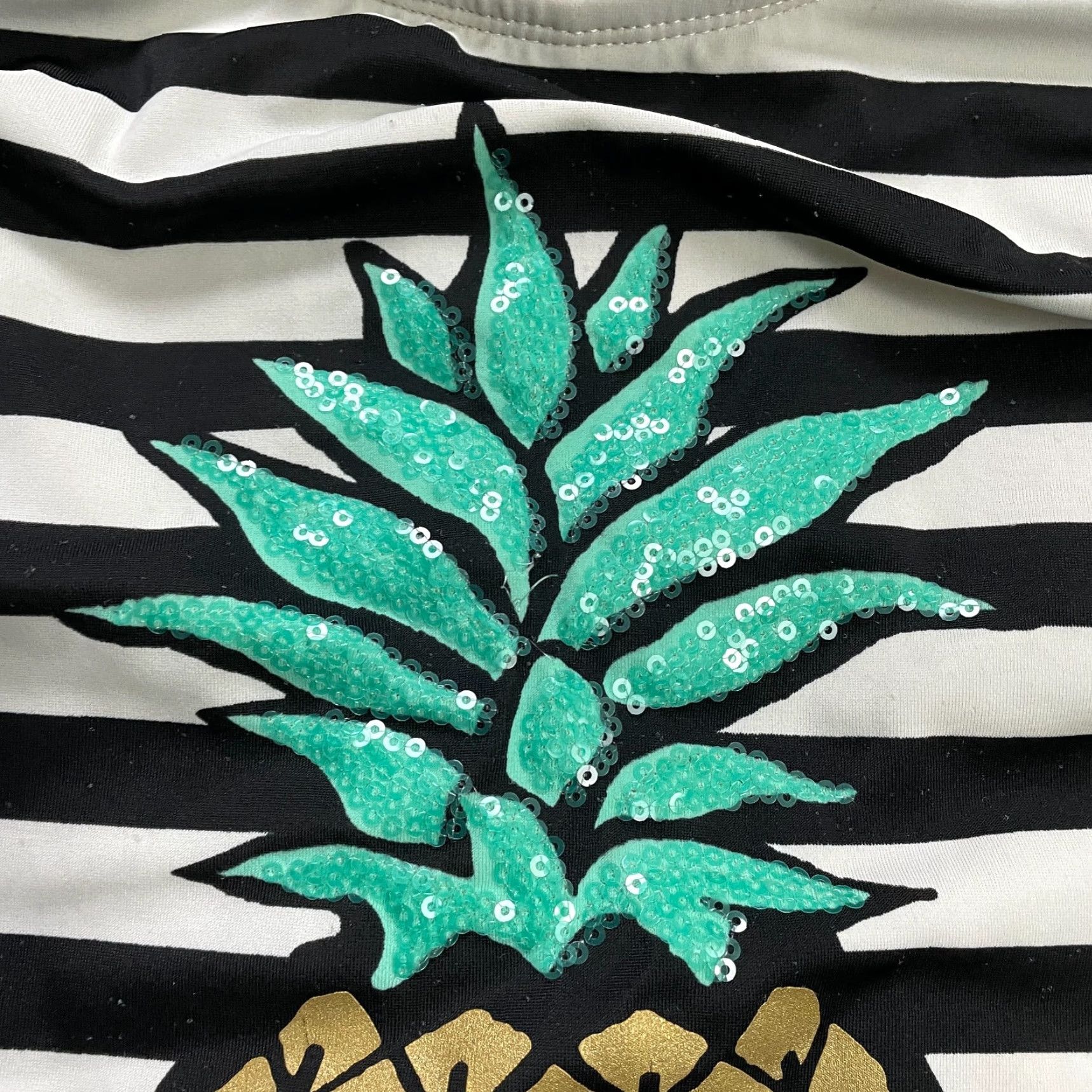 Vintage No Boundaries One Piece Swimsuit Womens M Striped Pineapple Beaded Beach, Multi, Sleeveless, 90s Beach Vibe? Size ONE SIZE - 3 Thumbnail