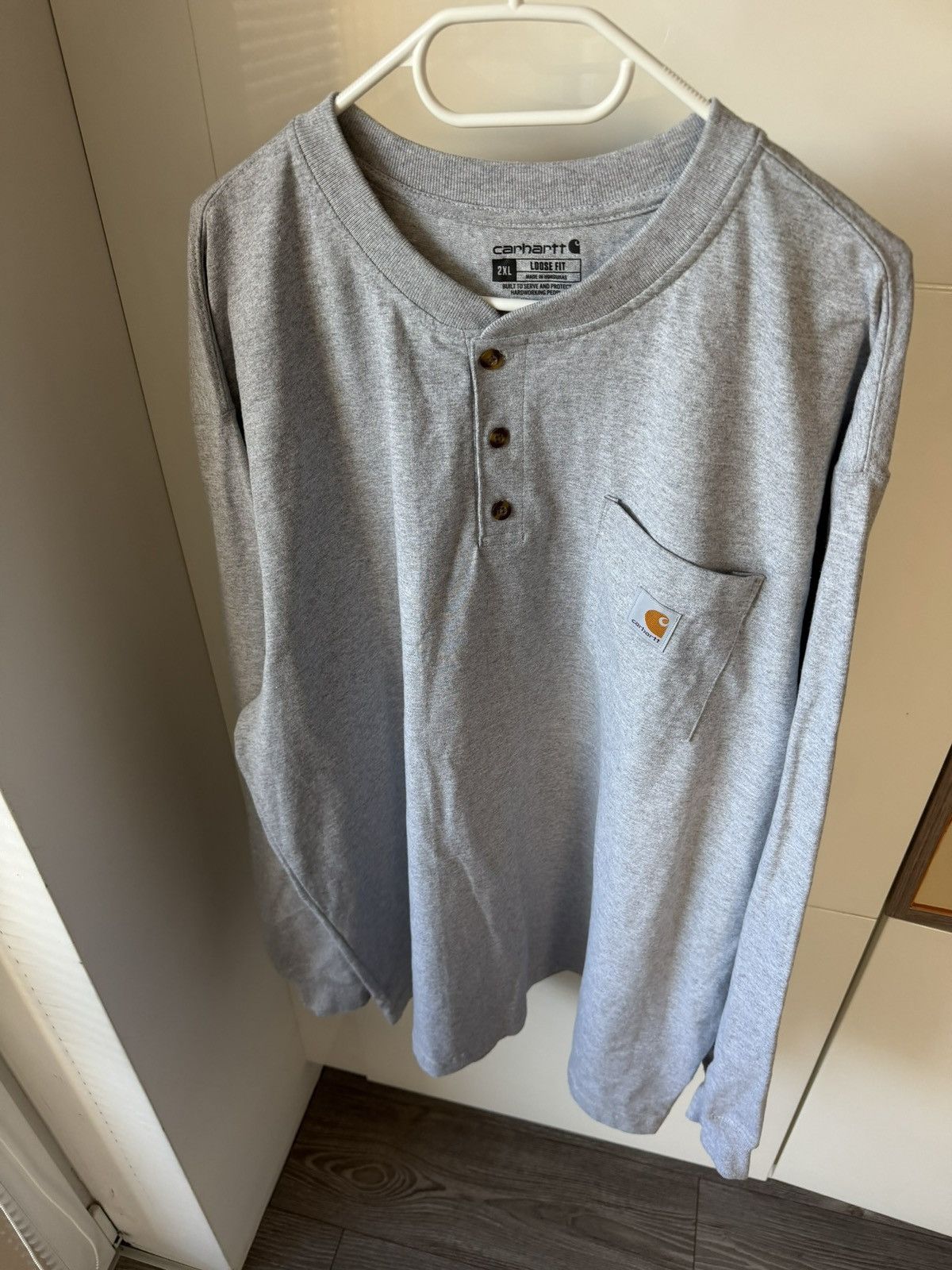 Carhartt ‼️Carhartt Box Logo Basic Oversize Long Sleeve Tee dril‼️ Size US XXL / EU 58 / 5 - 2 Thumbnail