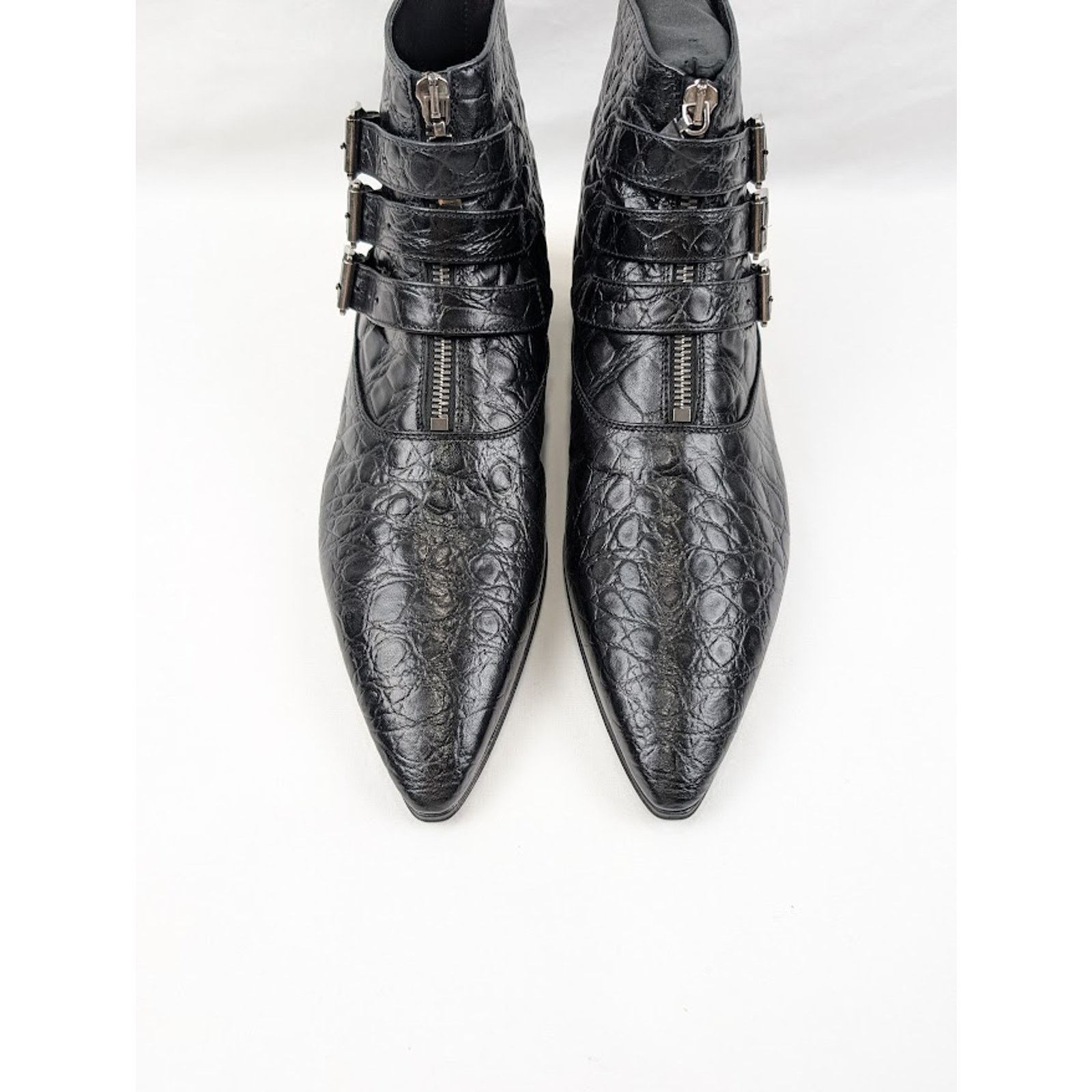 Saint Laurent Paris o1rshd1 Goth 15 Zip Buckle Boots Fake Cocco Yankee in Nero Size US 8.5 / EU 41-42 - 14 Thumbnail