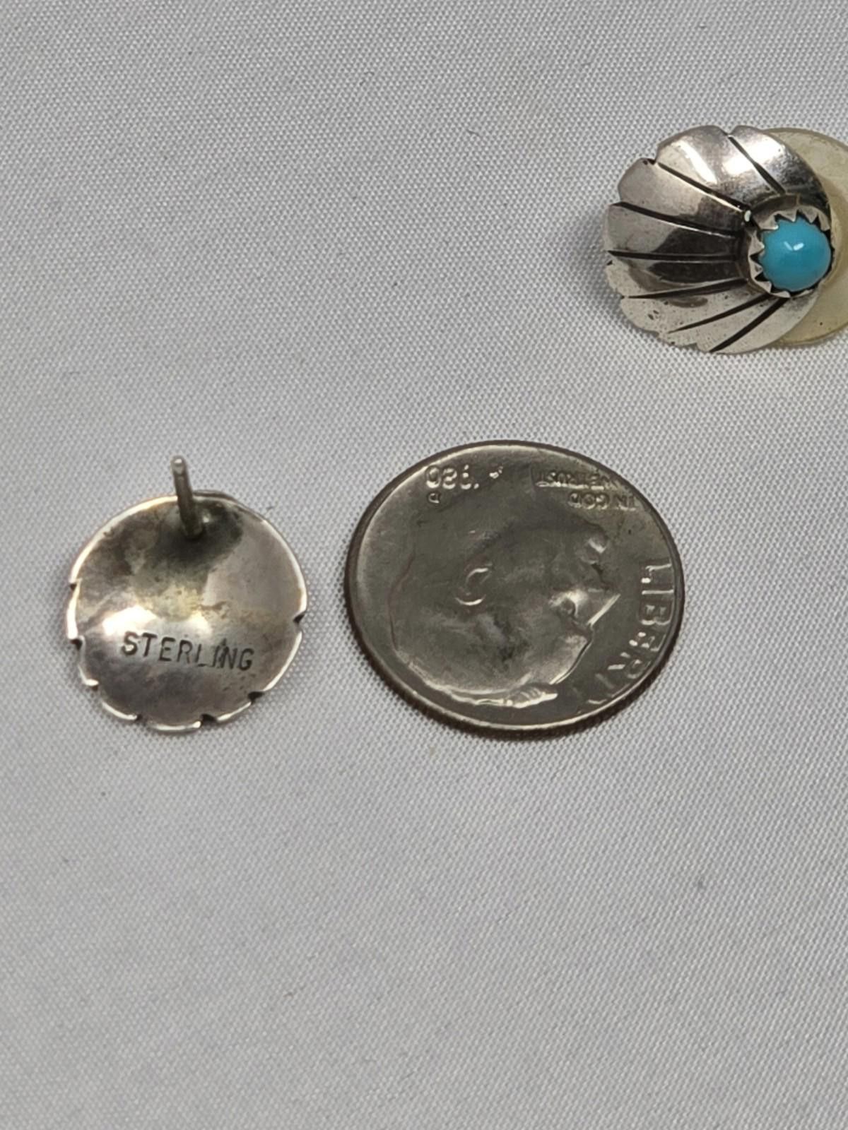 Sterling Silver Vintage Native American Sterling Stud Earrings w/ Turquoise Size ONE SIZE - 5 Thumbnail