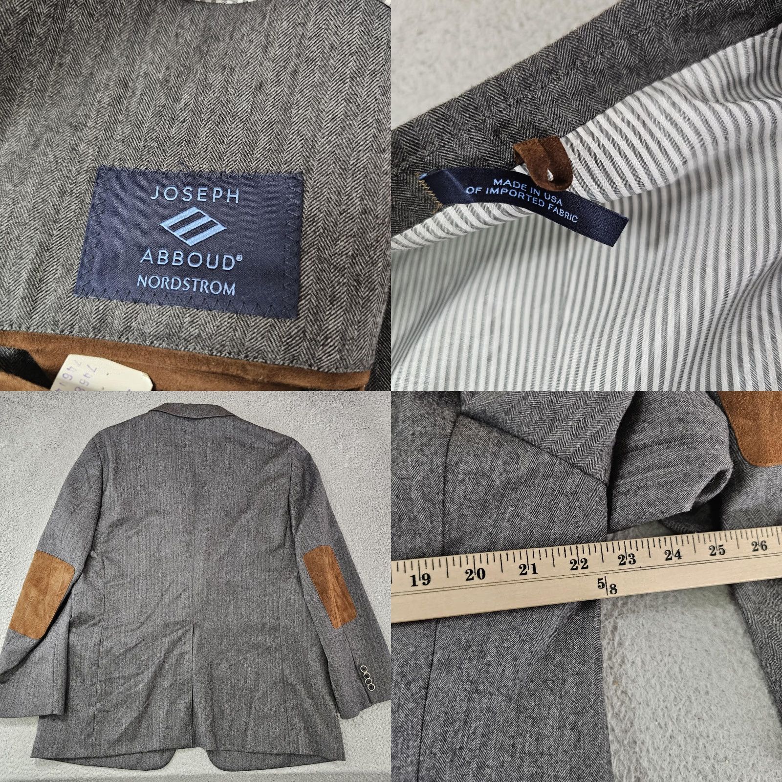 Joseph Abboud VINTAGE Joseph Abboud Blazer Mens 44R Gray Wool Herringbone Elbow Patches 2 Button USA Size 44R - 8 Thumbnail