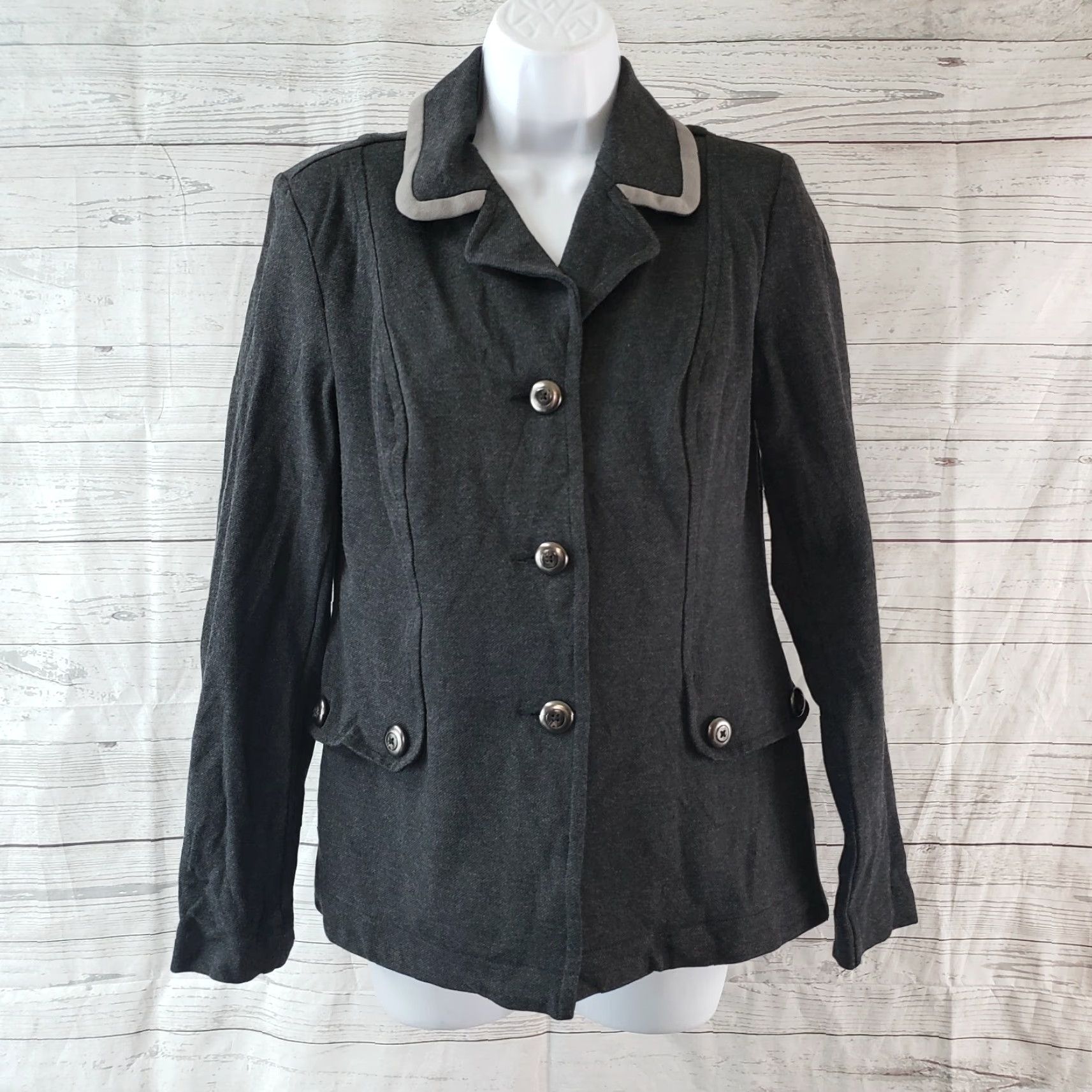 Vintage CAbi 3030 Womens Ponte Knit Crew Blazer Sz Small Charcoal Gray Long Sleeve Blazer Womens Small Gray Ponte Knit Crew Blazer 3030 Size S / US 4 / IT 40 - 2 Thumbnail