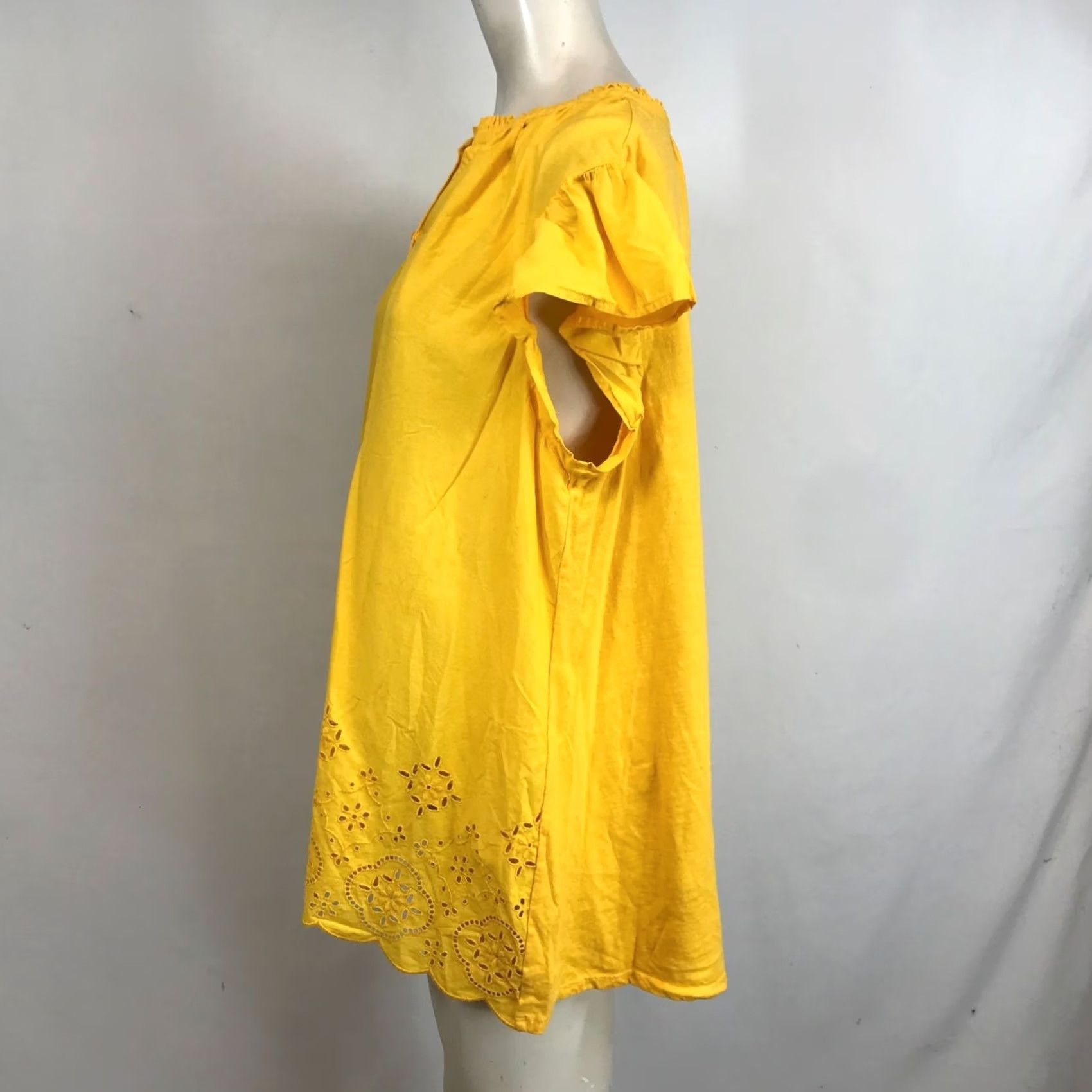 Vintage LANE BRYANT Yellow 100% Cotton V Neck Short Cap Sleeves Top Blouse Womens 14/16 Size XL / US 12-14 / IT 48-50 - 6 Thumbnail
