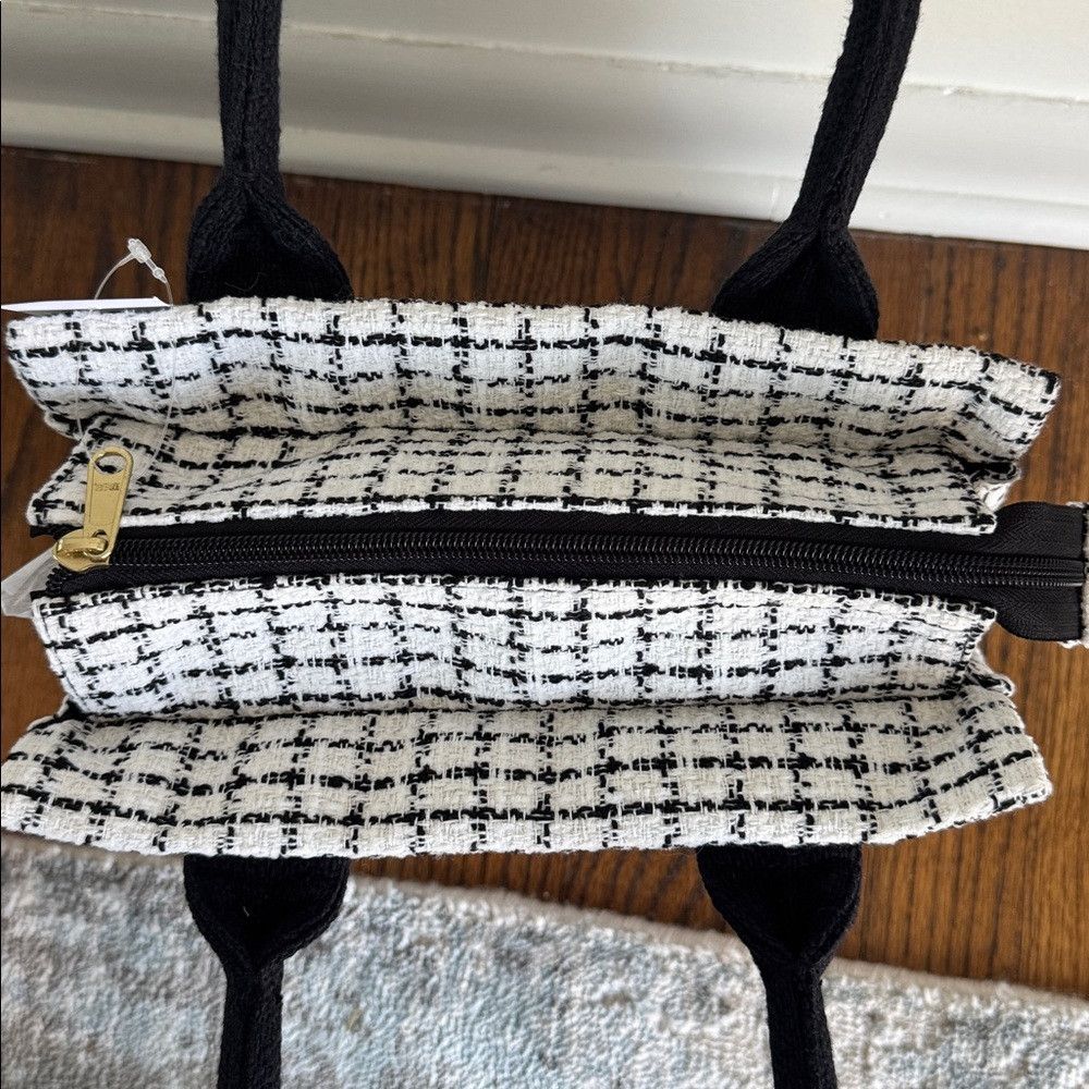J.Crew J. Crew black & white check tweed mini tote handbag. NWT. Size ONE SIZE - 5 Thumbnail