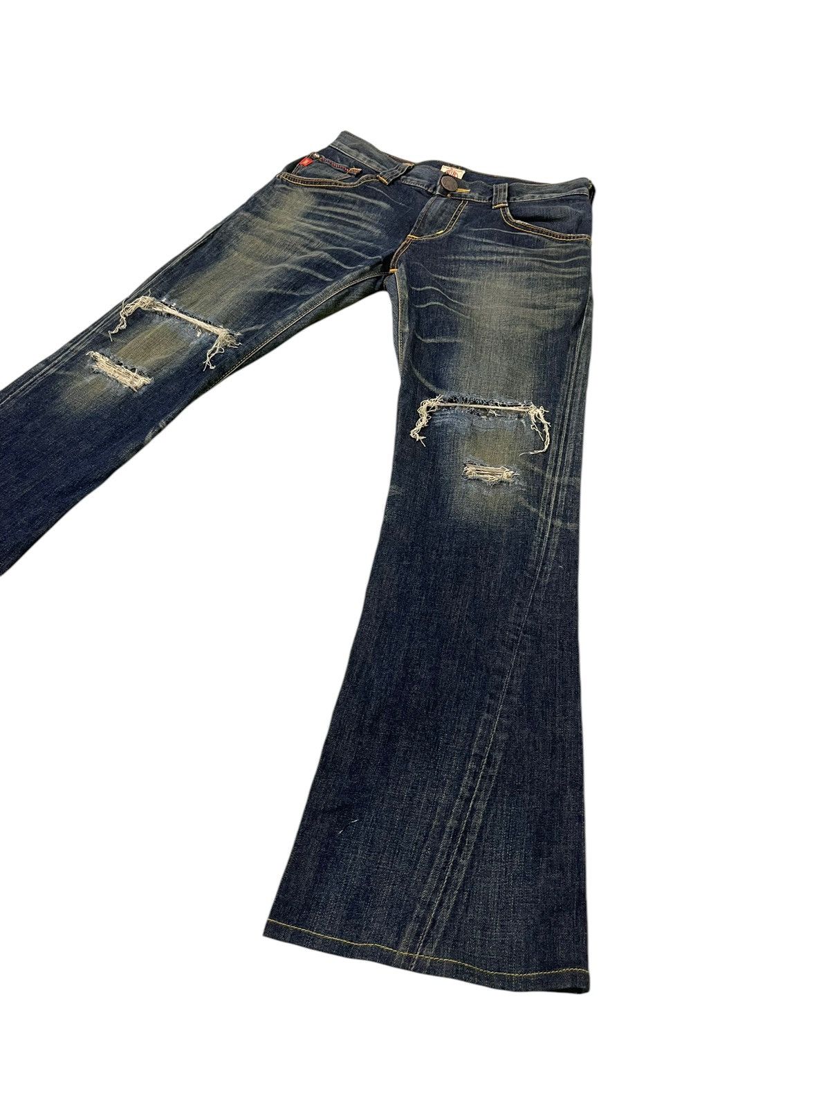 Edwin Flare Jeans Edwin Japan Faded Distress Stretch Boot Cut 8🟦3 Size US 31 - 3 Thumbnail