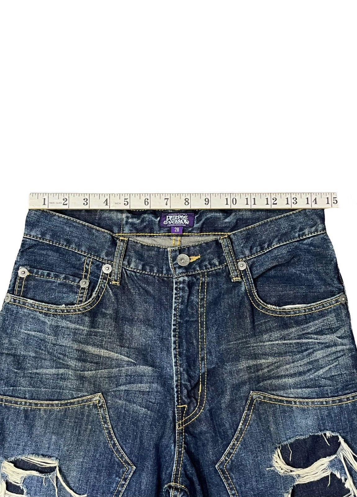 Japanese Brand × Purple Brand FYE🔥PURPLE&YELLOW Vintage Ripped Double Knee Buckle Back Size US 29 - 14 Thumbnail