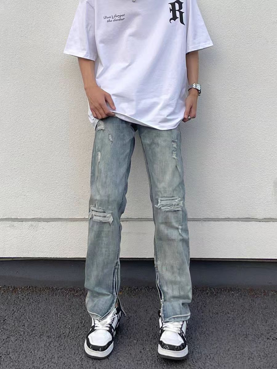 Designer × Jean High Street Vintage Washed Ripped Micro Flare Jeans Size US 34 / EU 50 - 2 Thumbnail