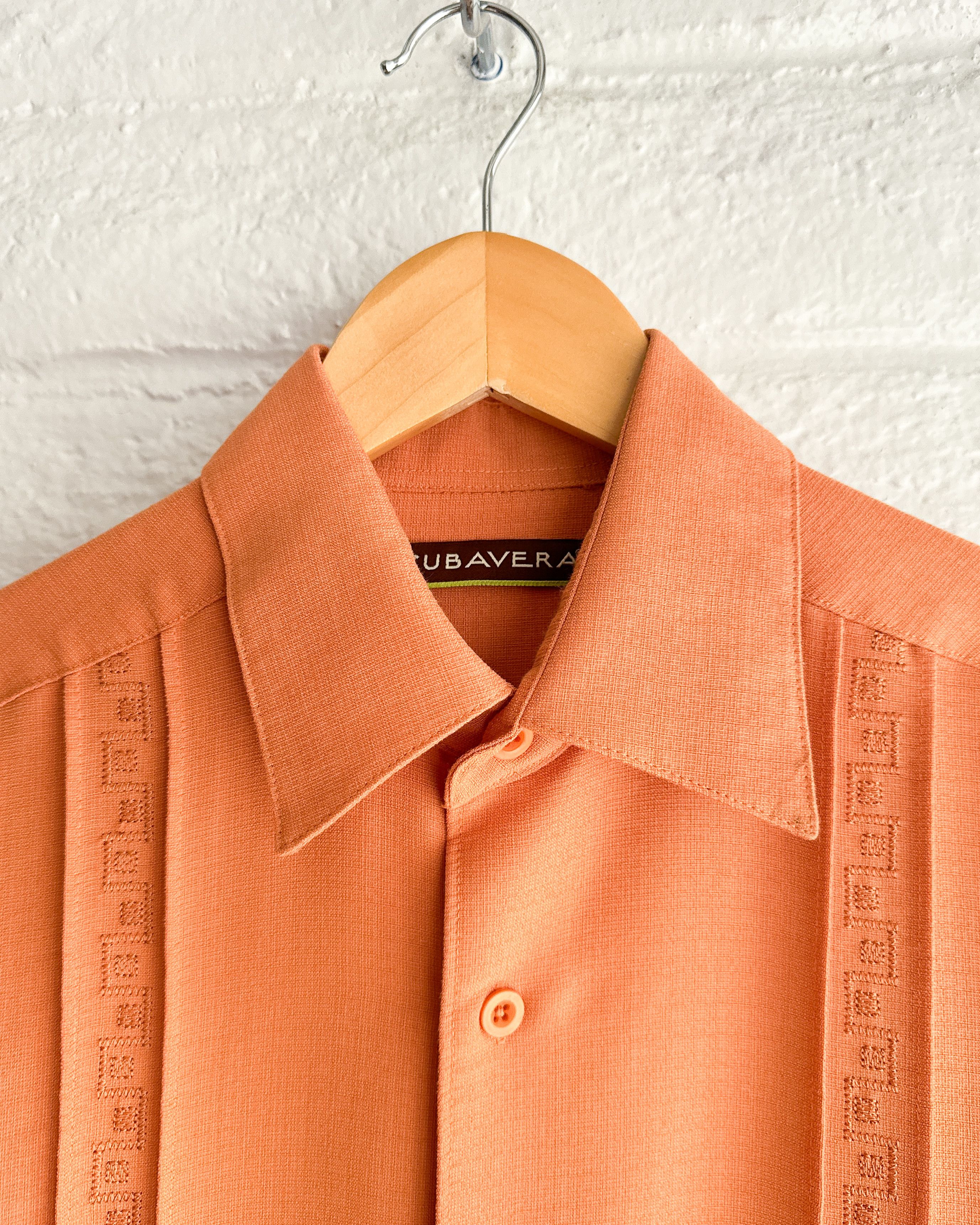 Cubavera Cubavera Short Sleeve Shirt Orange Men's S Embroidered Pleat Size US S / EU 44-46 / 1 - 4 Thumbnail