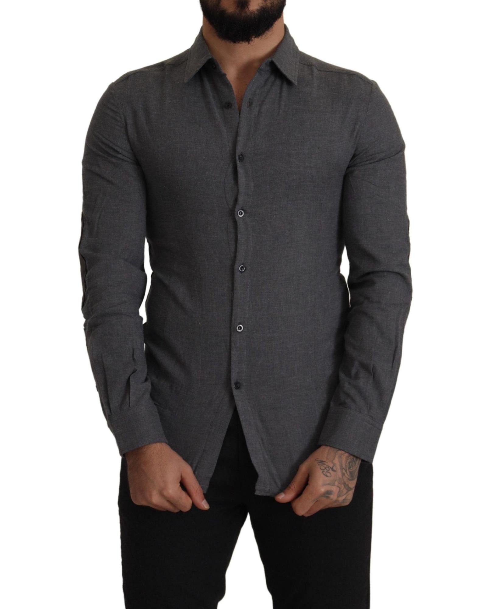 Image of Costume National Dark Cotton Casual Button Front Shirt in Grey, Men's (Size XS)