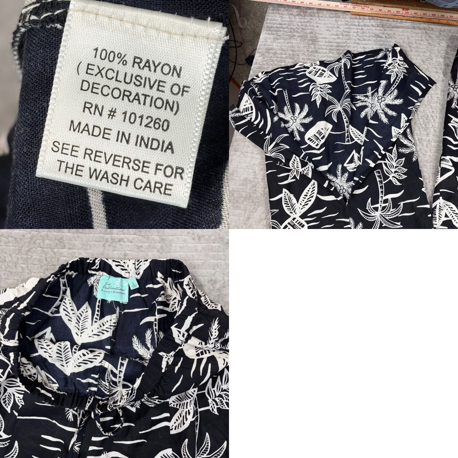 Vintage VINTAGE? NO — True Destinations Tropical Palm Tree Print Wide Leg Rayon Pants Black L Size 36" / US 14 / IT 50 - 8 Thumbnail