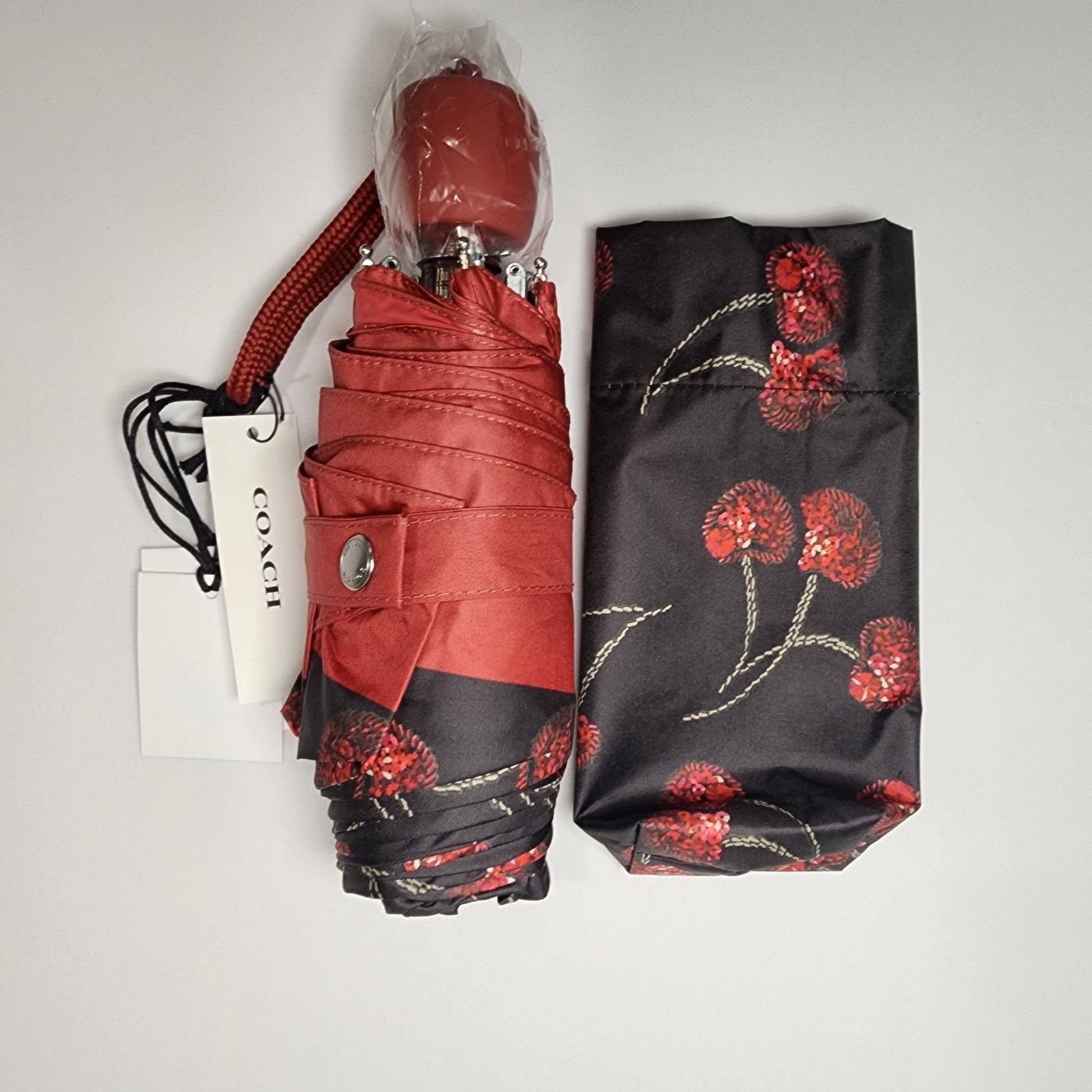 Coach Coach CDF36 Mini Umbrella Cherry Print Black UV Protection Size ONE SIZE - 2 Thumbnail