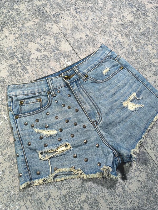 Hysteric Glamour × Miss Sixty Angels+Wings High Waist Studded Distressed Denim Shorts Size 28" / US 6 / IT 42 - 2 Thumbnail