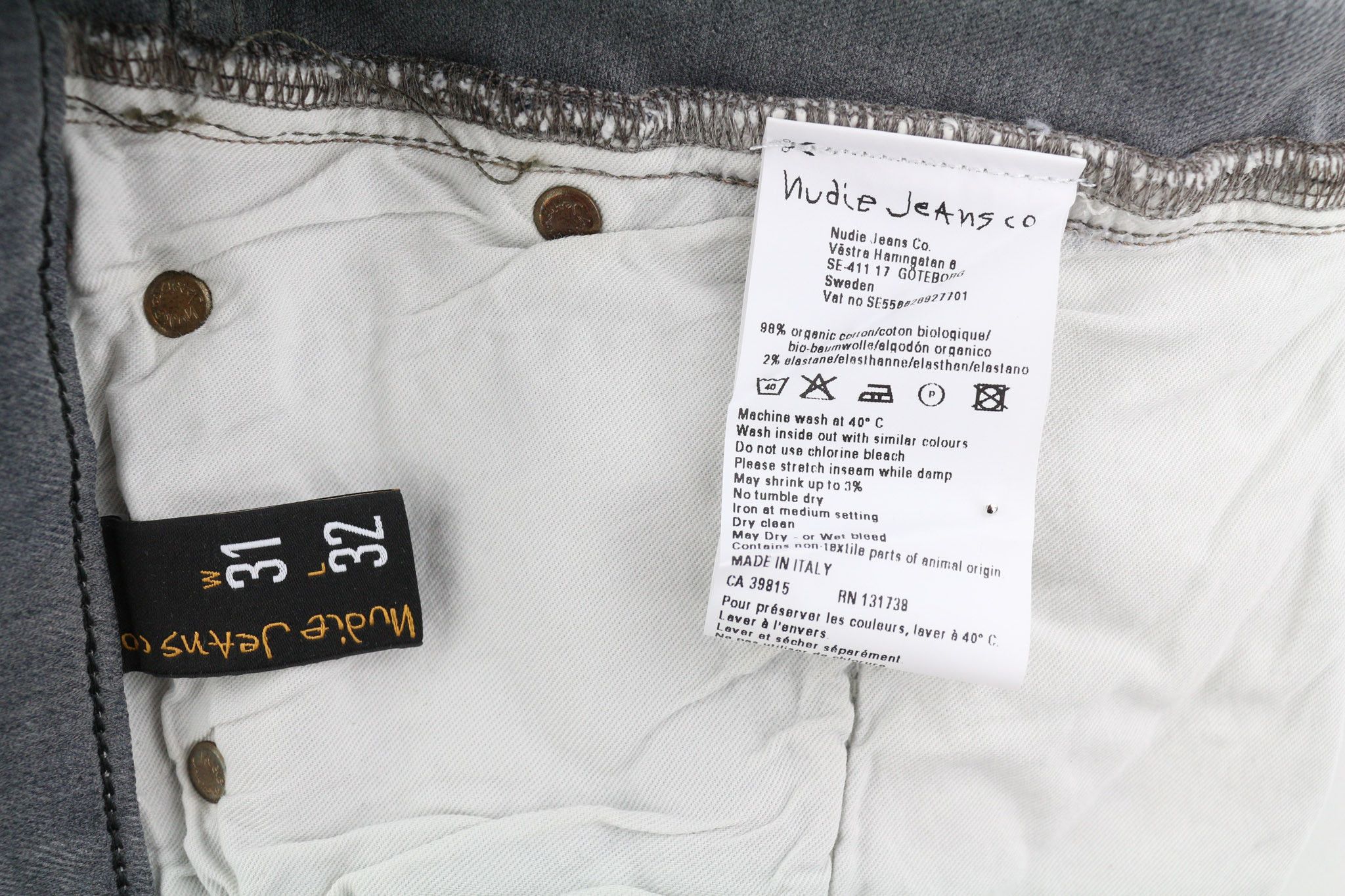 Nudie Jeans TIGHT LONG JOHN W31/L32 Organic Charcoal Denim Jeans 82699 Size US 31 - 6 Thumbnail