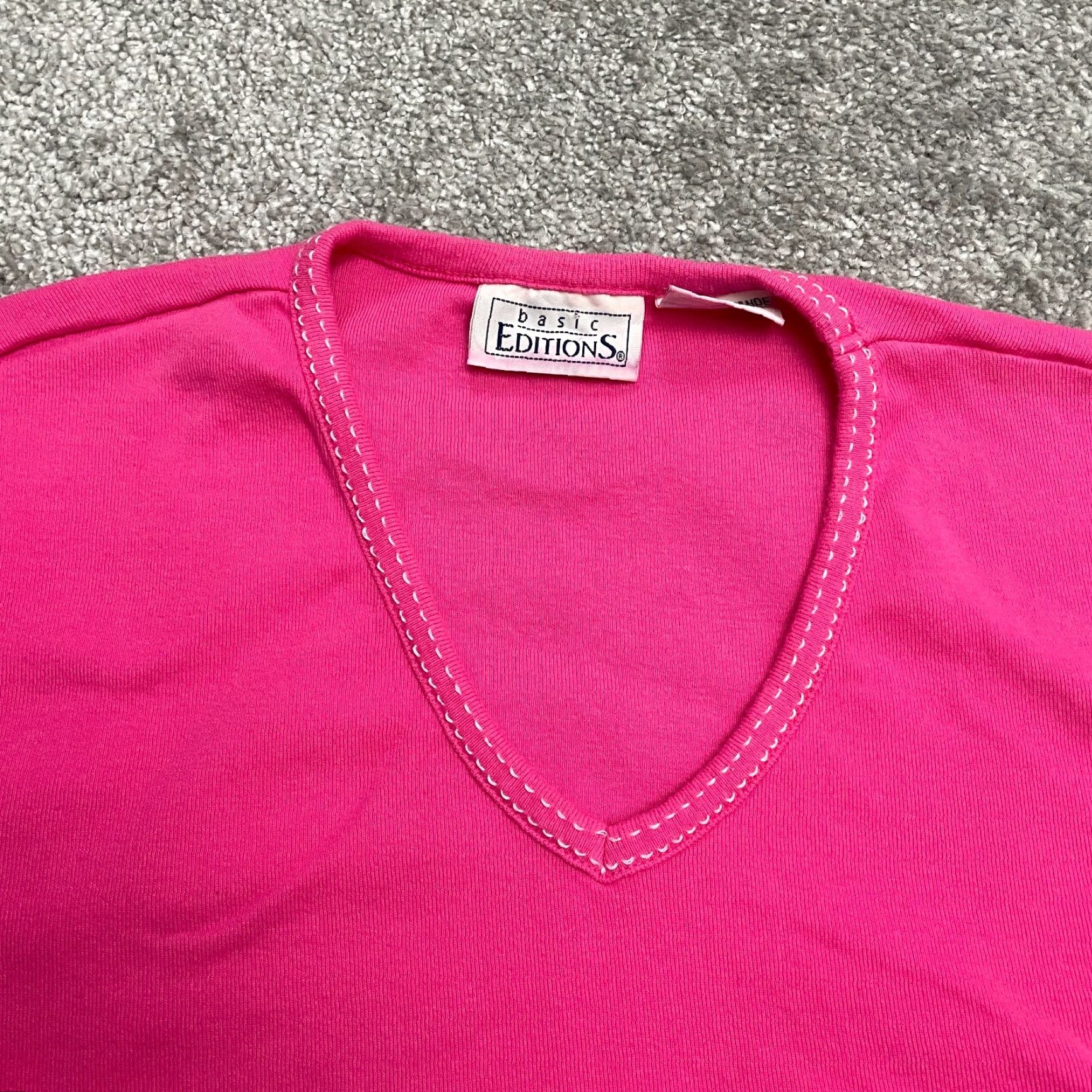 Basic Editions Basic Editions T-Shirt Womens Pink V-Neck Short Sleeve Cotton Casual Tee L Womens Pink Regular Short Sleeve Cotton Tee Size L / US 10 / IT 46 - 3 Thumbnail