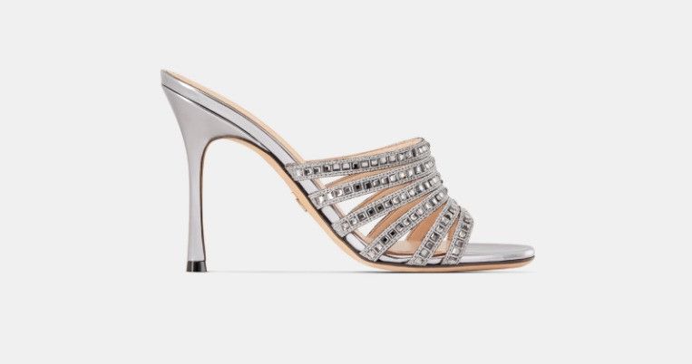 Dior o1w1db11024 Gem Heeled Slides in Silver Size US 10 / IT 40 - 1 Thumbnail