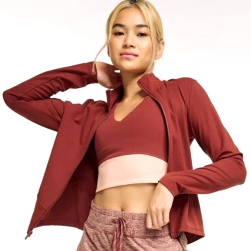 Vintage FLX Affirmation Full Zip Athletic Jersey Knit Stretch Jacket Chic Burgundy XS Womens Sleeve Long ZIP Size XS / US 0-2 / IT 36-38 - 2 Thumbnail
