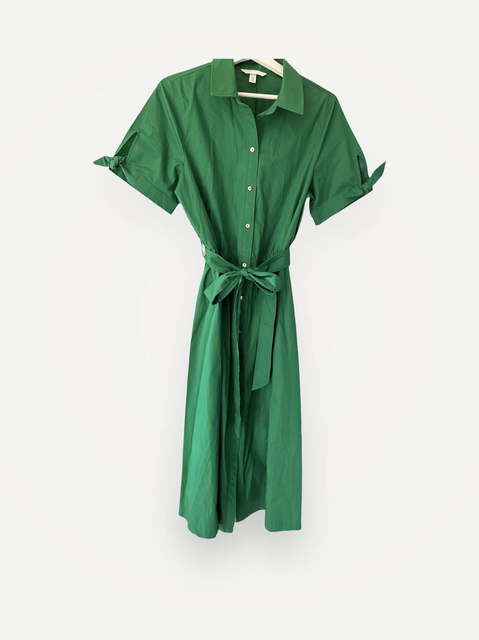 h&m green button down dress H&M STUDIO formal satin dress with long sleeves