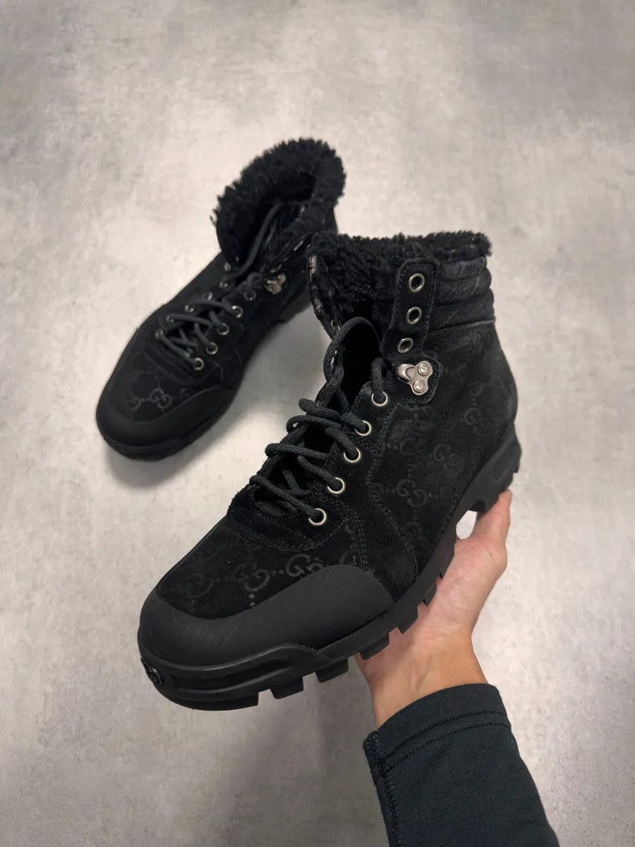 Gucci × Vintage Gucci Monogram Black Suede Leather Hiking Boots Size US 7.5 / IT 37.5 - 2 Thumbnail