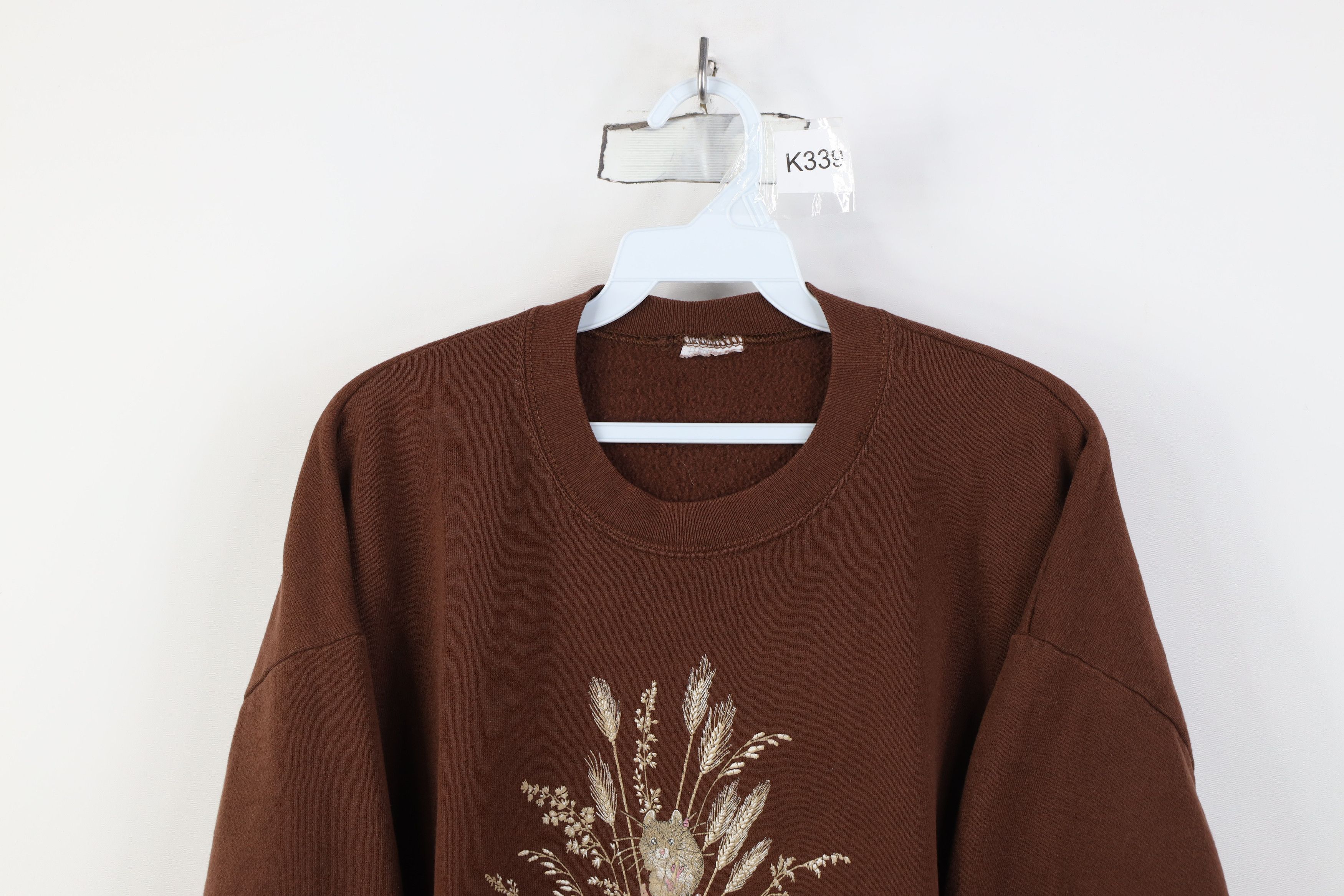 Vintage Vintage 90s Streetwear Nature Mouse Flower Sweatshirt Brown Size XL / US 12-14 / IT 48-50 - 2 Thumbnail
