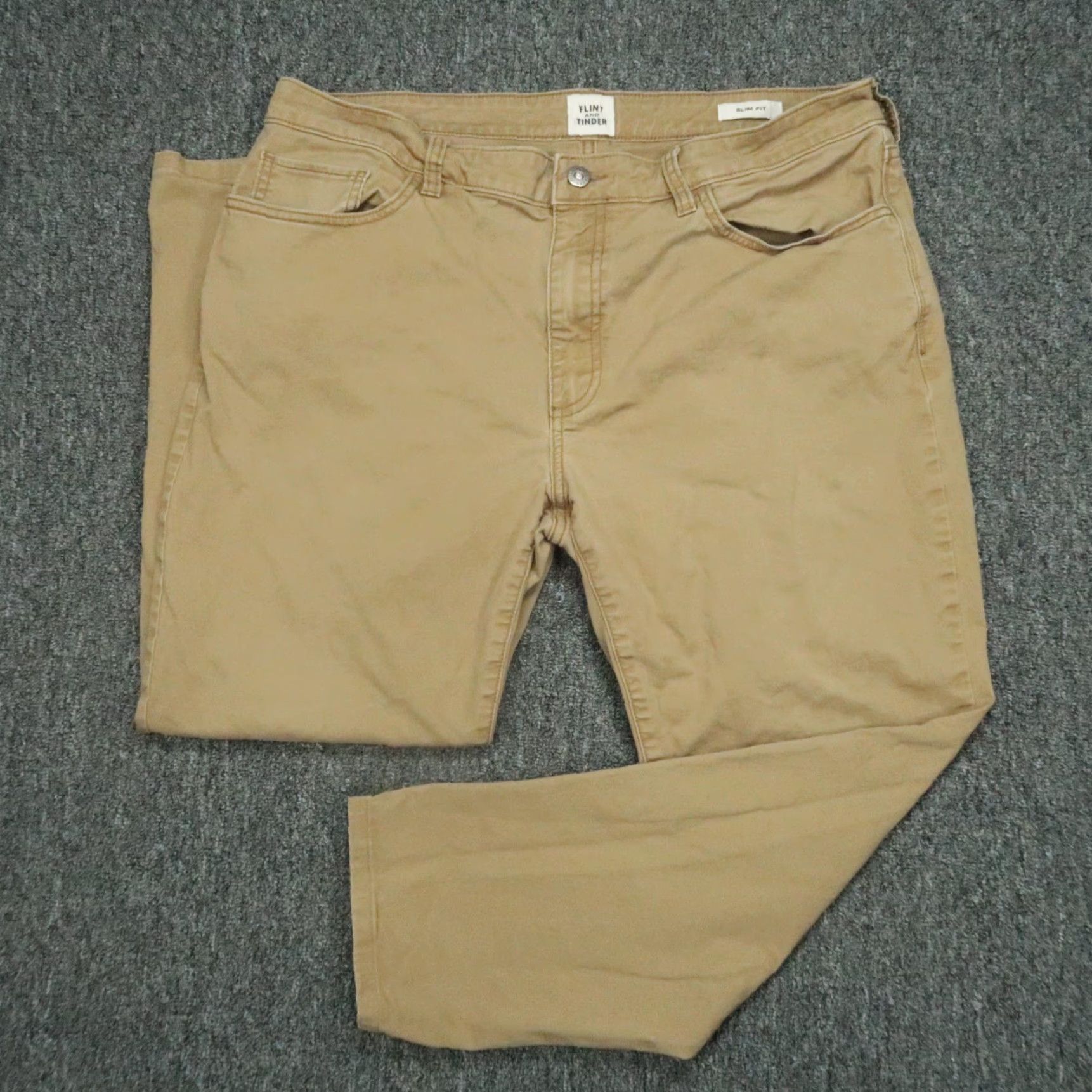 Vintage Flint & Tinder Pants Mens 36x26 Slim Fit Chino 5-Pocket Design Brown Tan Trousers Size US 36 / EU 52 - 2 Thumbnail