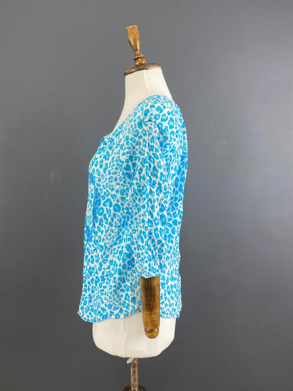 Designer Emily Van Den Bergh Blue Leopard Blouse Shirt Size 38 / S Size M / US 6-8 / IT 42-44 - 5 Thumbnail
