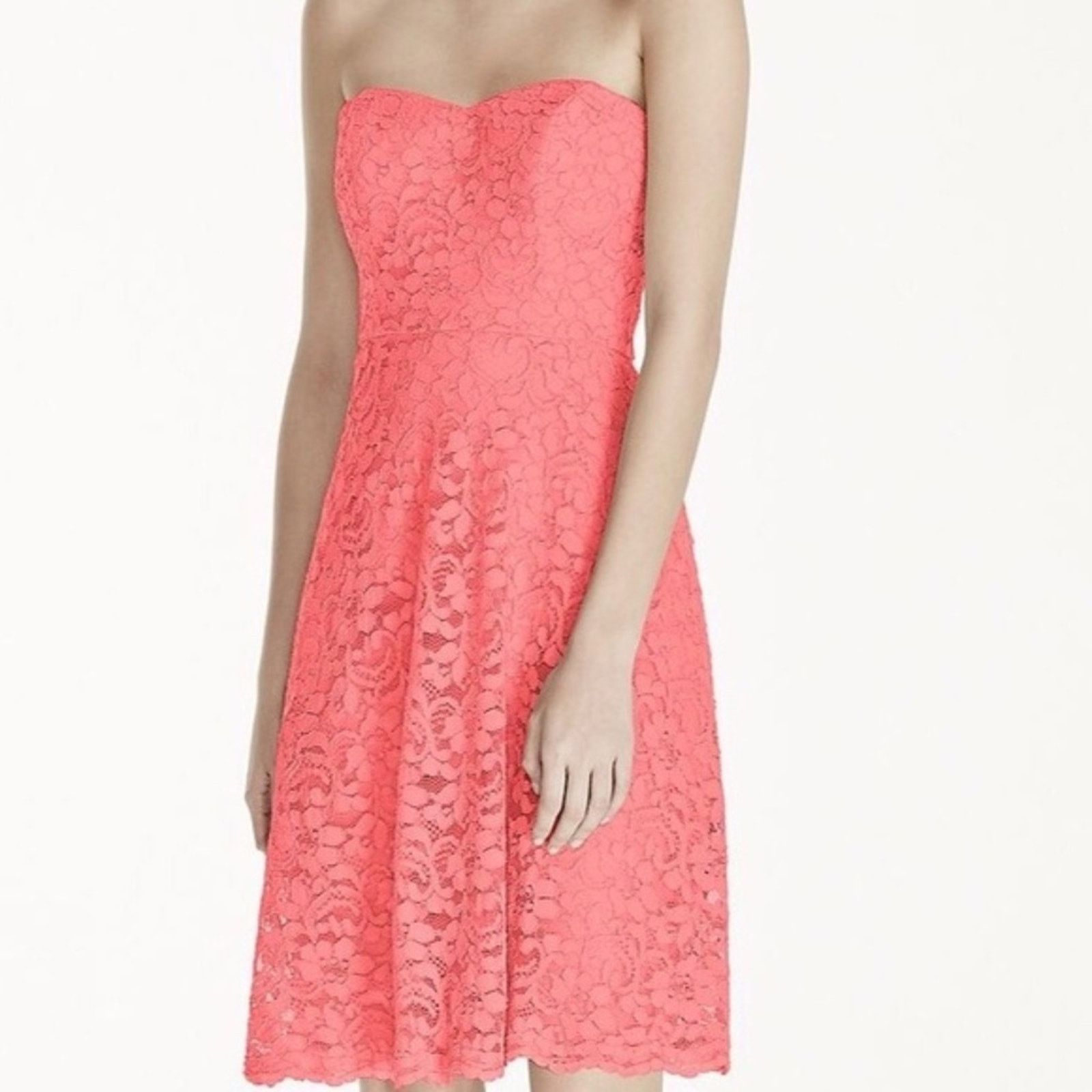 Other David's Bridal Strapless Coral Pink Lace Dress Size XS / US 0-2 / IT 36-38 - 1 Thumbnail