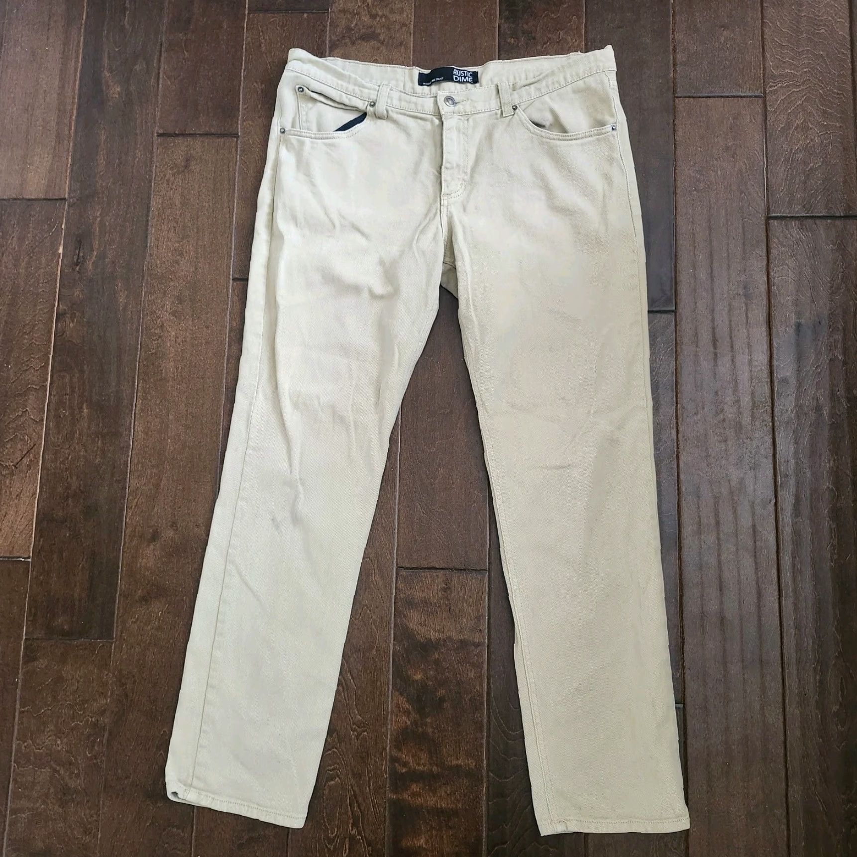 Vintage Rustic Dime Jeans Men Skinny Fit 34 Beige Khaki Cotton Blend Stretch 29 Inseam Size 34 Regular Solid Vintage No N/A Size US 34 / EU 50 - 2 Thumbnail