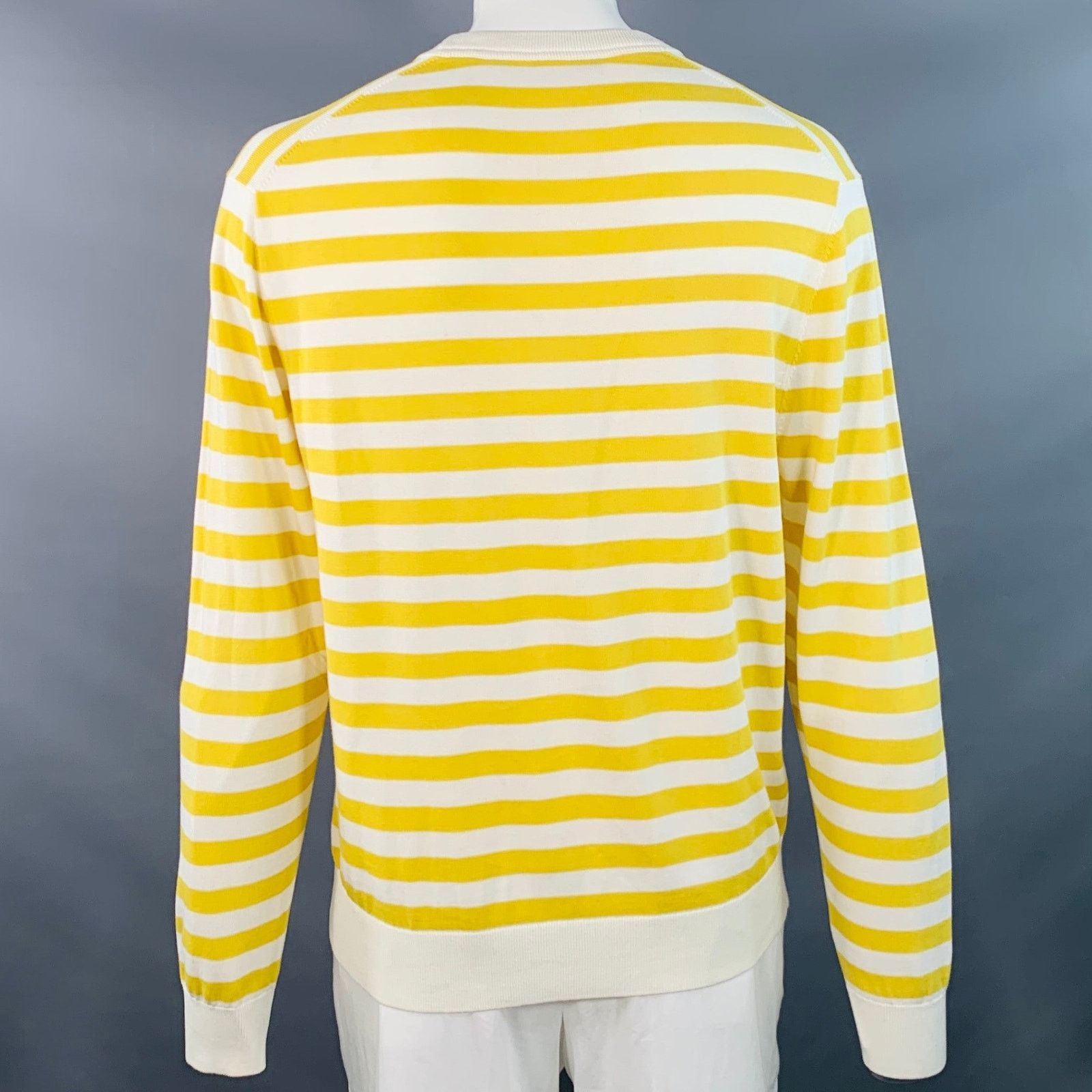 Mr Turk Yellow White Pink Flamingo Stripe Cotton Crew Neck Pullover Size US L / EU 52-54 / 3 - 4 Thumbnail