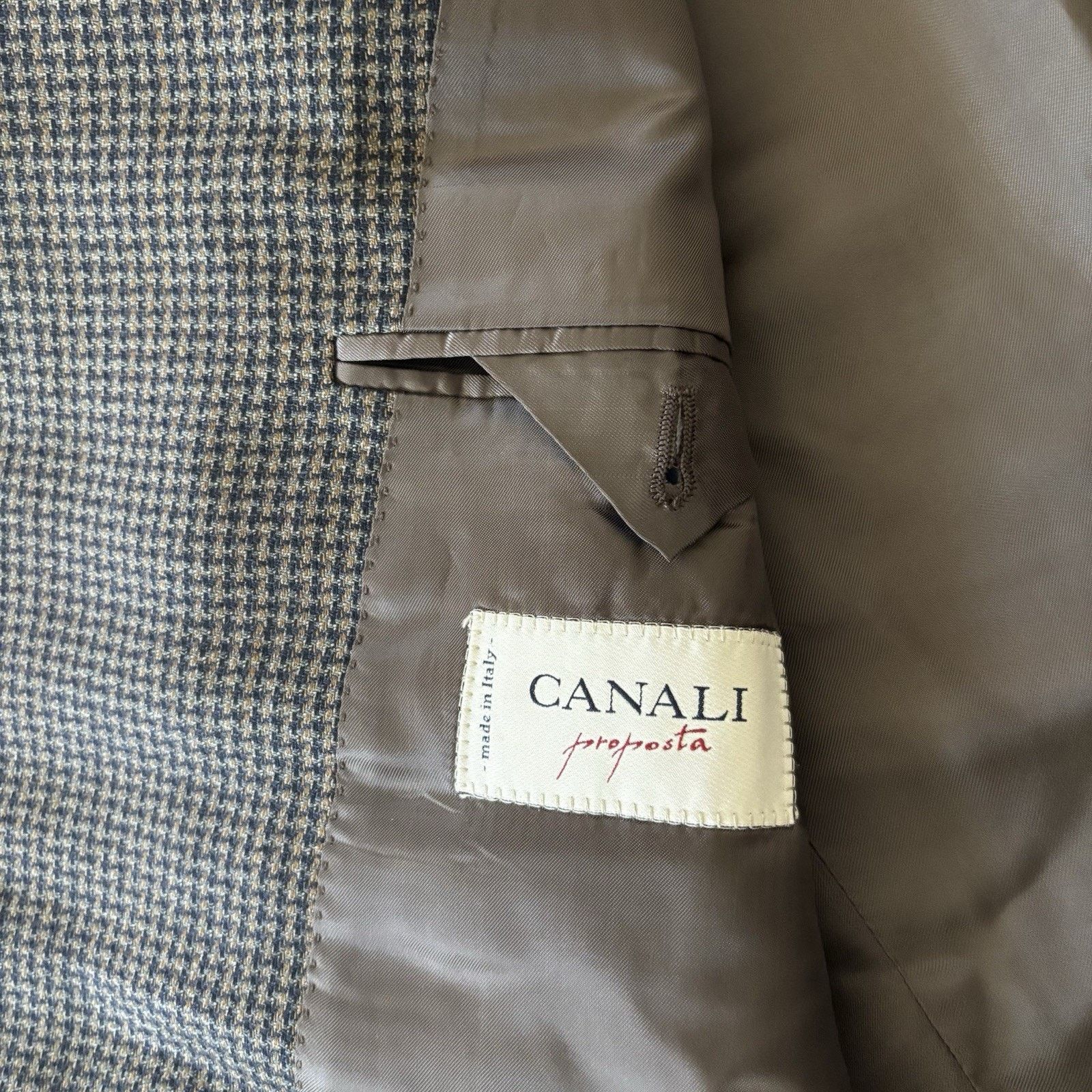 Canali Canali Blazer Wool Silk Coat Brown Houndstooth 44R (EU 54R) Size 44R - 6 Thumbnail