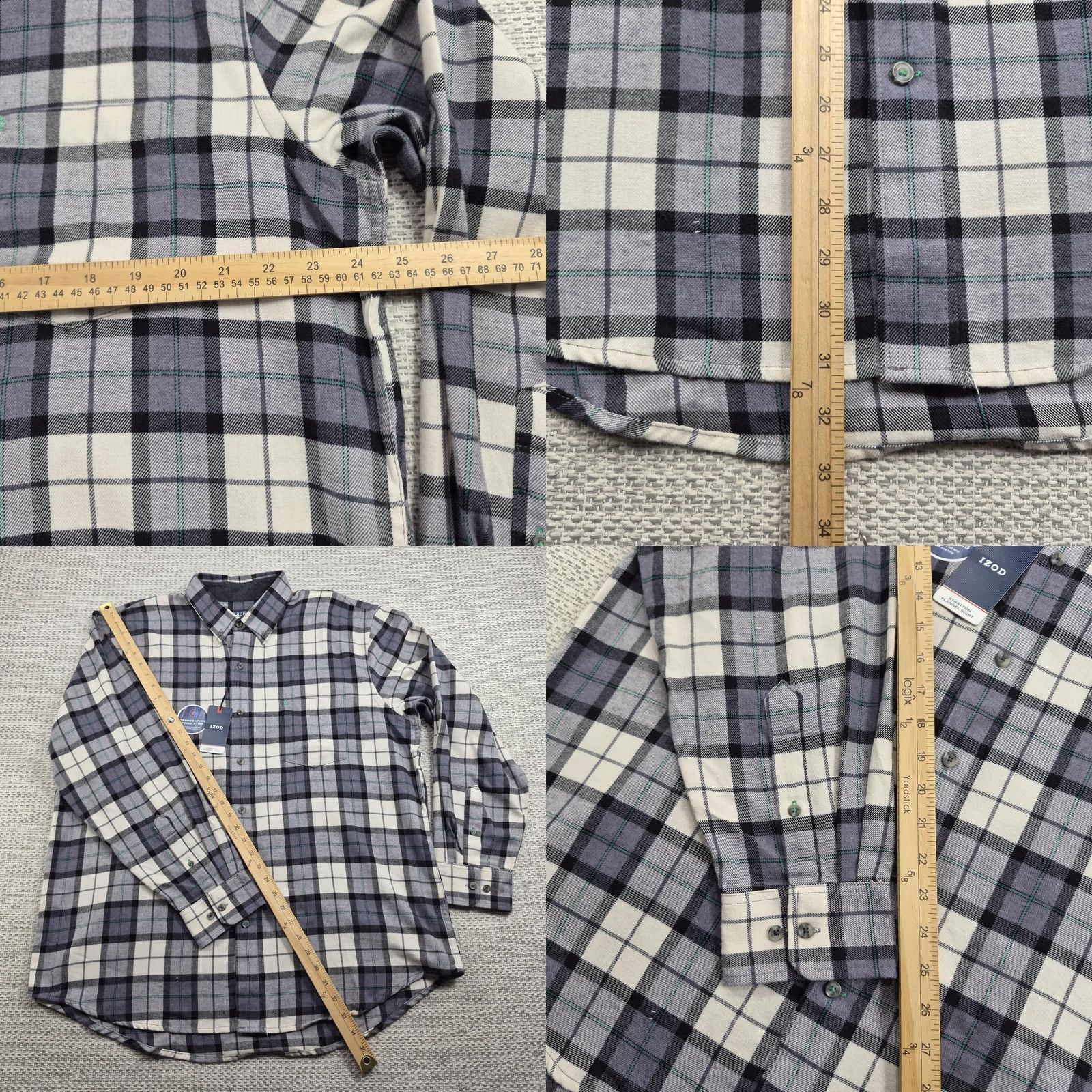 Izod IZOD Flannel Shirt Mens XL Gray Plaid Long Sleeve Button Up Thermal Casual Size US XL / EU 56 / 4 - 9 Thumbnail