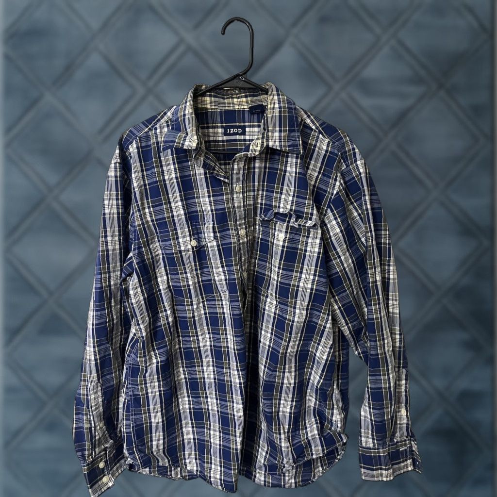 Izod VINTAGE IZOD Shirt Mens L Large Blue Button Shirt Camp Long Sleeve Size US L / EU 52-54 / 3 - 1 Thumbnail