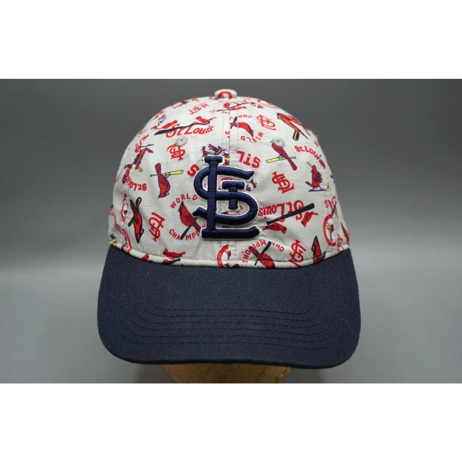 Vintage St. Louis Cardinals Hat Men's Adjustable Gray Navy World Series All Over Print Size ONE SIZE - 2 Thumbnail