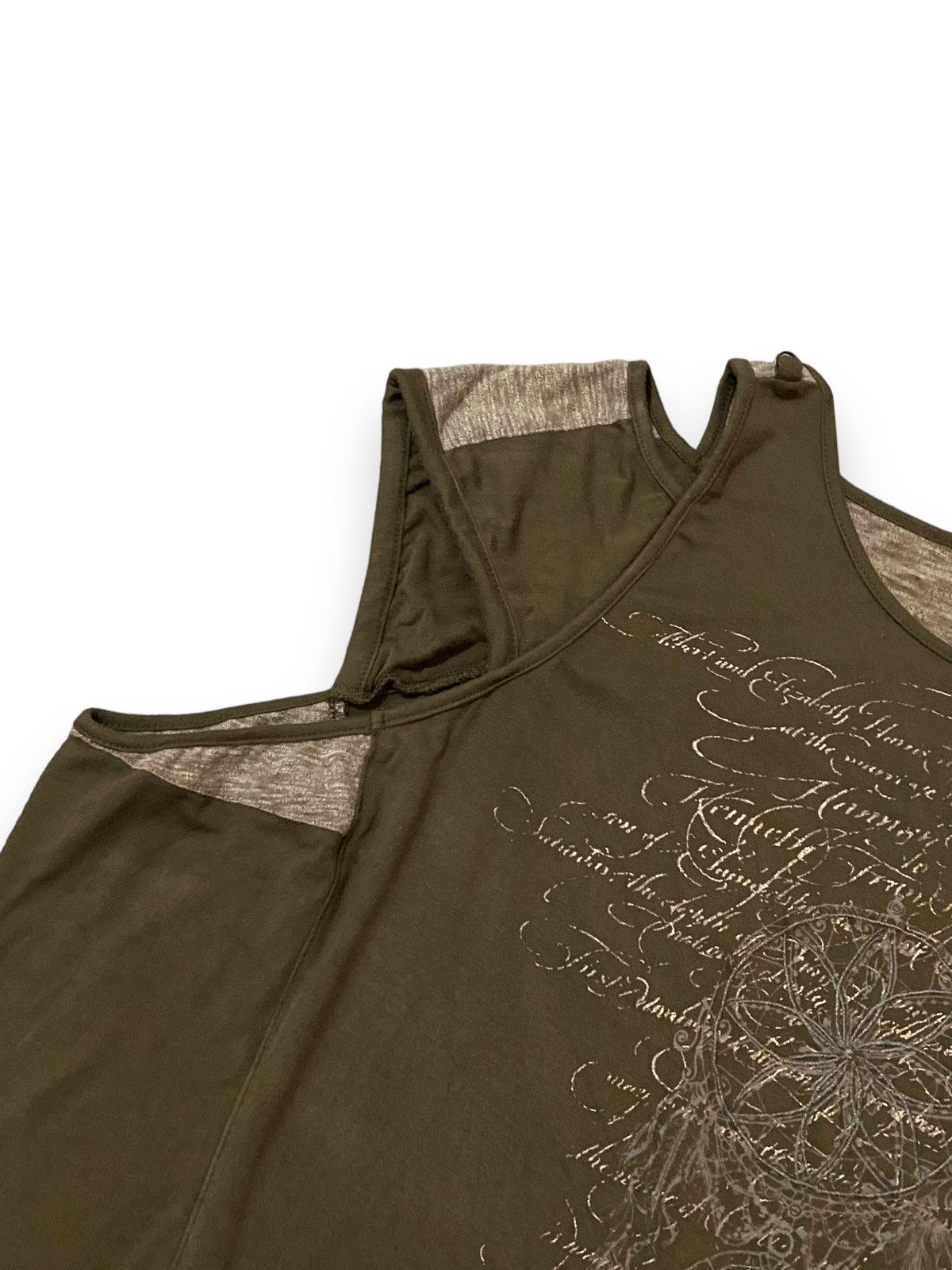 Japanese Brand Japan Ozz Croce Grunge Poem Olive Green Tank Tops Size L / US 10 / IT 46 - 6 Thumbnail