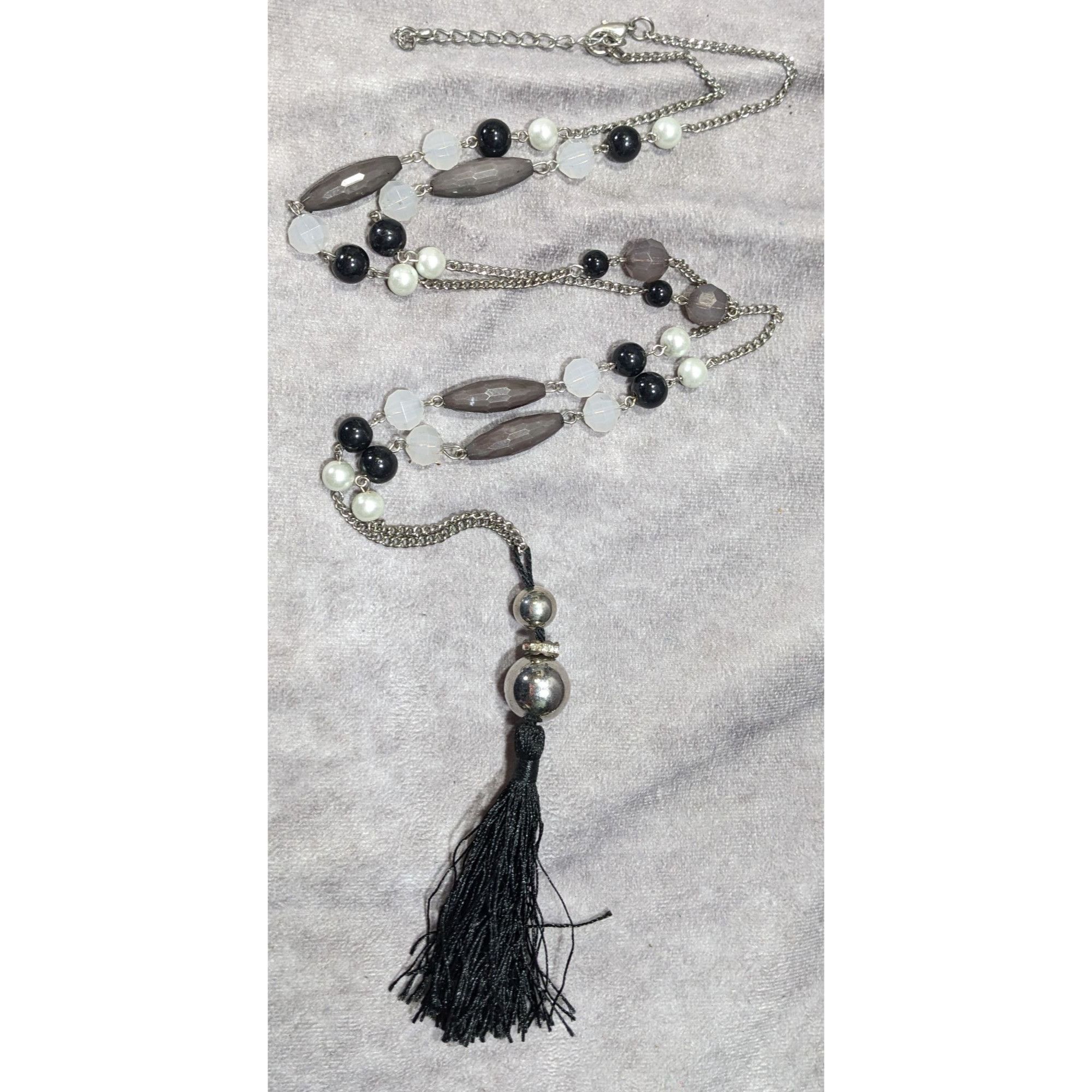 Other Black And Grey Beaded Tassel Necklace With Faux Pearl Accent Size ONE SIZE - 7 Thumbnail