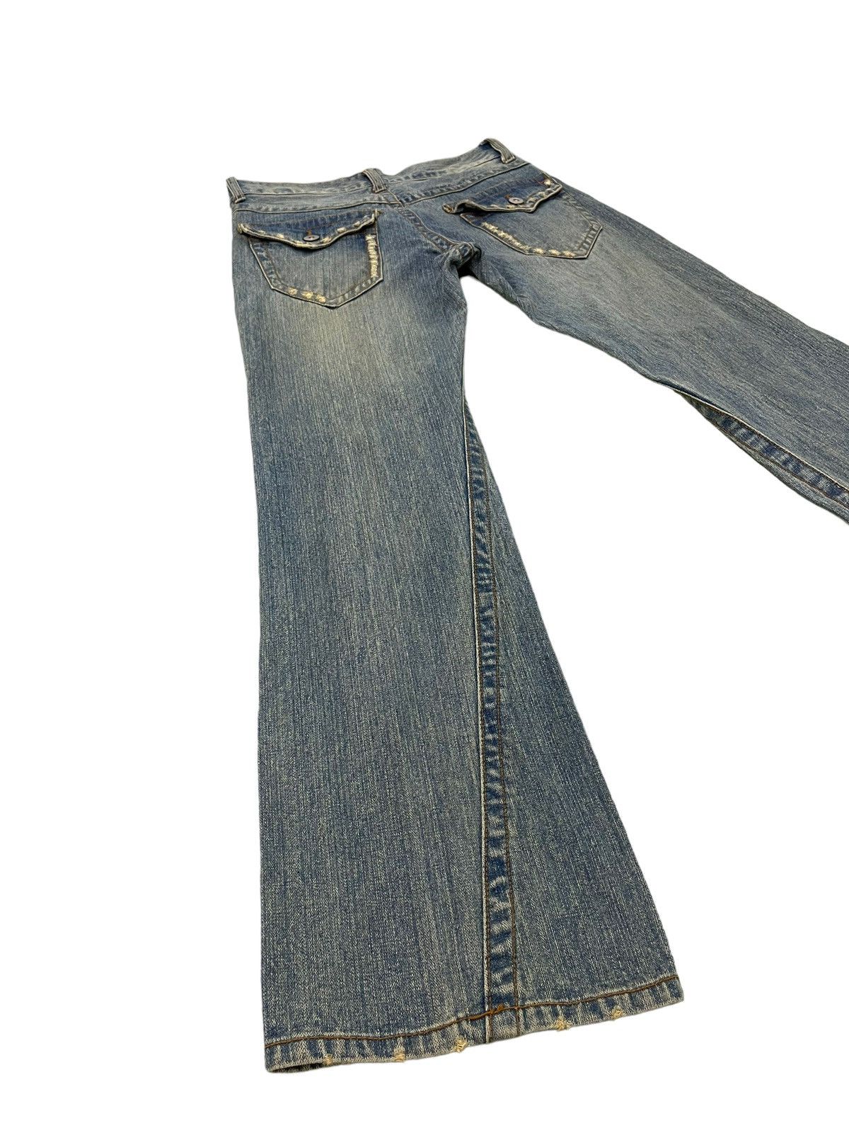 Japanese Brand Flare Jeans Rubber Soul Distress Boot Cut 8🟦0 Size US 33 - 12 Thumbnail