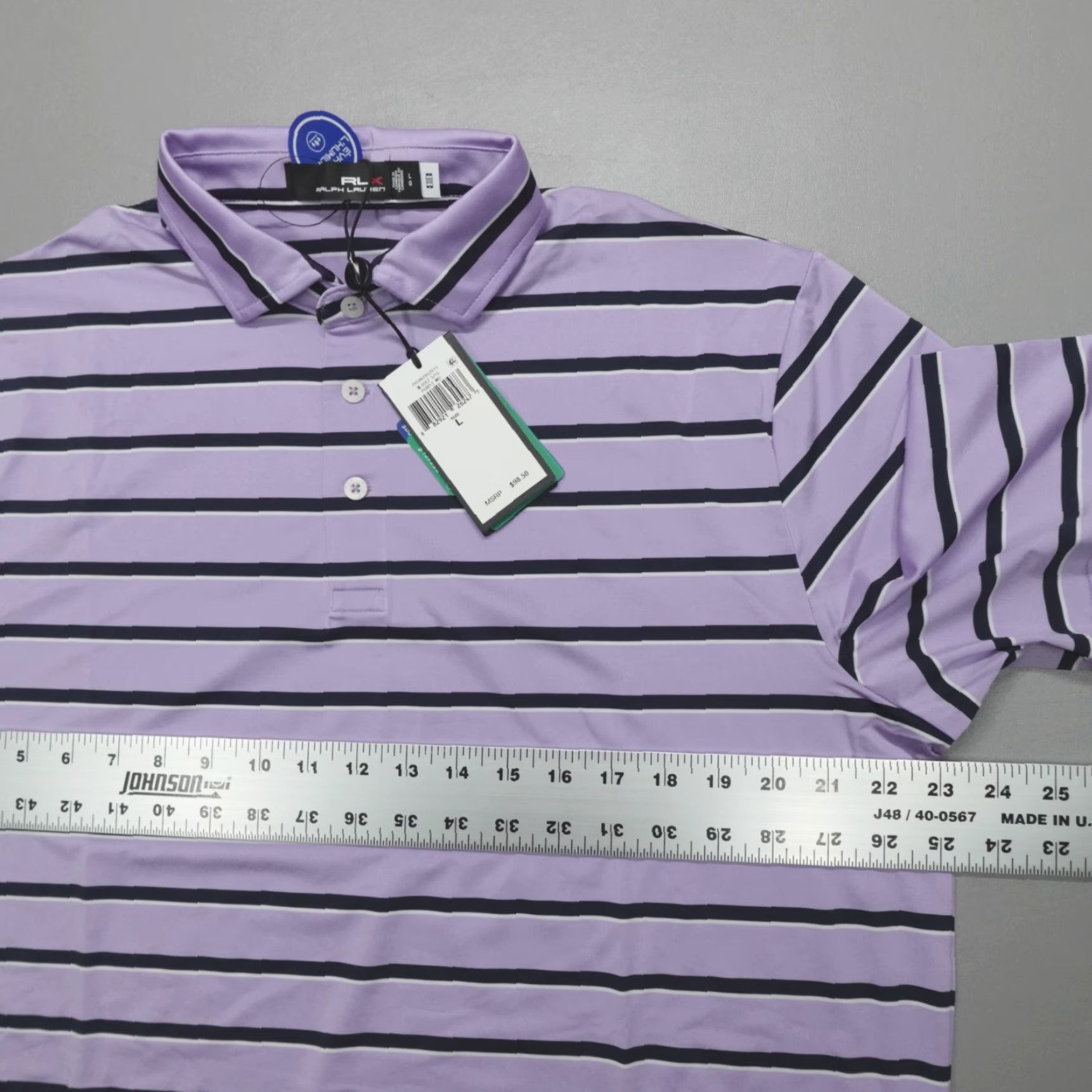 RLX Ralph Lauren RLX Ralph Lauren Performance Golf Striped Polo Shirt Men L Purple MOISTURE WICKING Lightweight Breathable Sleeve Short Collared Shirt Polo Size US L / EU 52-54 / 3 - 5 Thumbnail