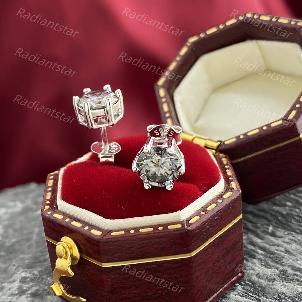 Other NEW 2ct. Grey Moissanite 6 Prone Solitaire Stud Earrings Size ONE SIZE - 2 Thumbnail