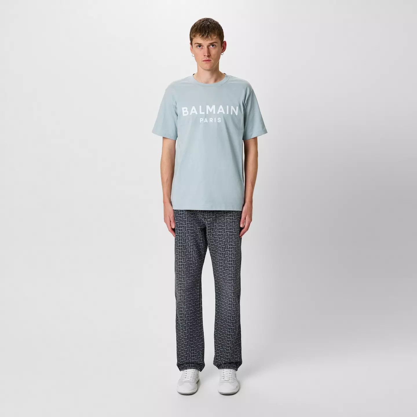 Balmain o1g2r1mq0426 Paris Print Logo Cotton T-Shirt in Blue Size US XL / EU 56 / 4 - 2 Thumbnail