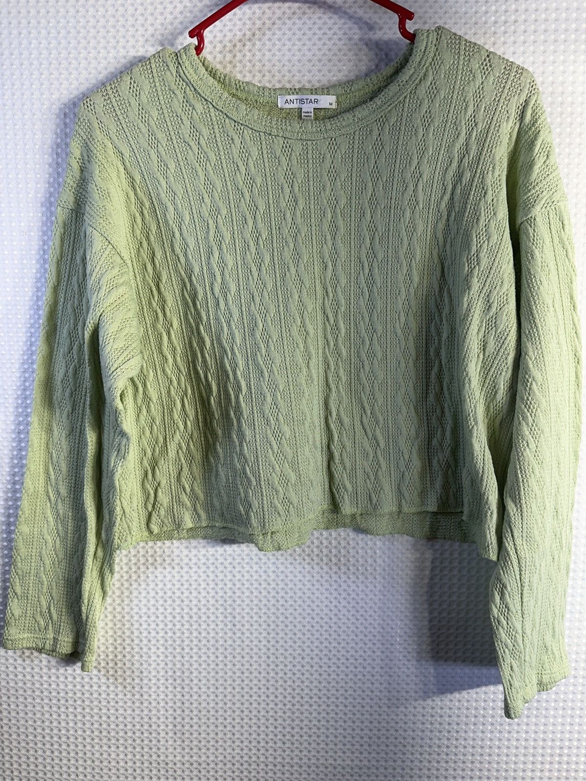 Other Antistar Lime Green Cropped Cable Knit Sweater Size M / US 6-8 / IT 42-44 - 2 Thumbnail
