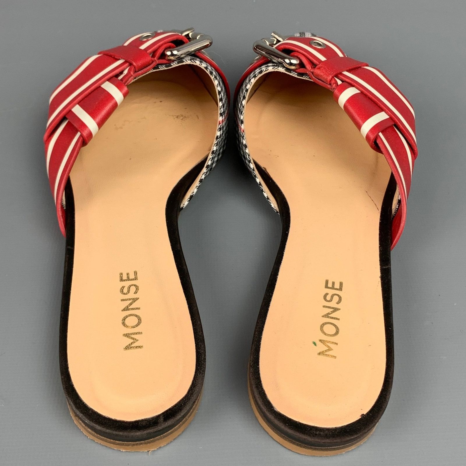 MONSE MONSE Red & Black Fabric Buckle Pointed Toe Mule Flats Size US 8 / IT 38 - 5 Thumbnail