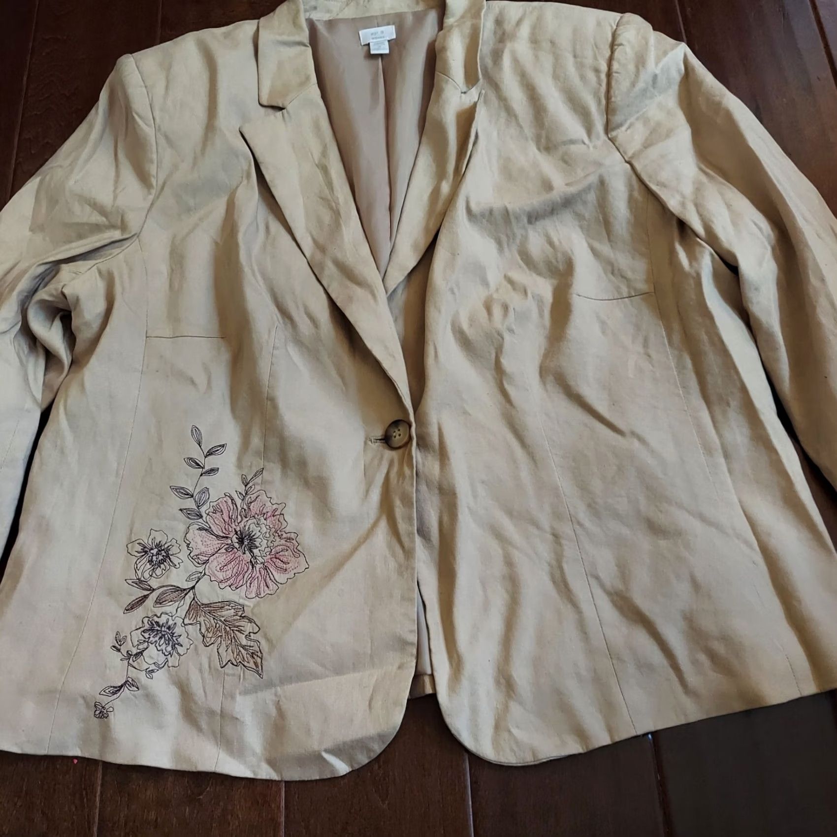 Apt. 9 Apt. 9 Blazer Shirt Floral Beige Linen Blend Stretch Long Sleeve 18 Women Womens 18 Blazer Size XXL / US 16-18 / IT 52-54 - 4 Thumbnail