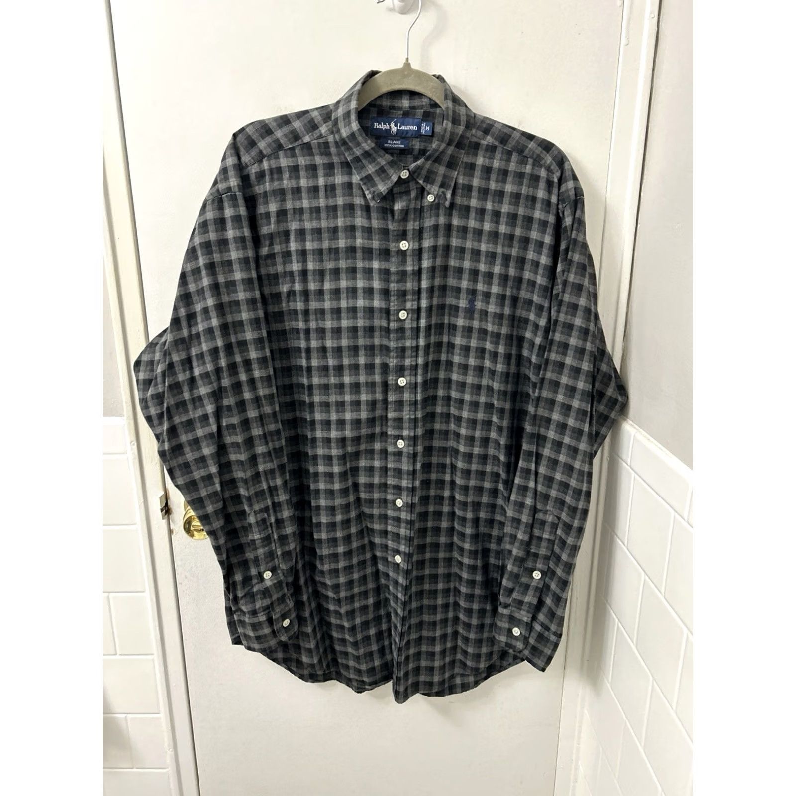 Ralph Lauren VTG Ralph Lauren Blake Shirt Mens Medium Gray Black Plaid Cotton Button Down L/S Size US M / EU 48-50 / 2 - 2 Thumbnail