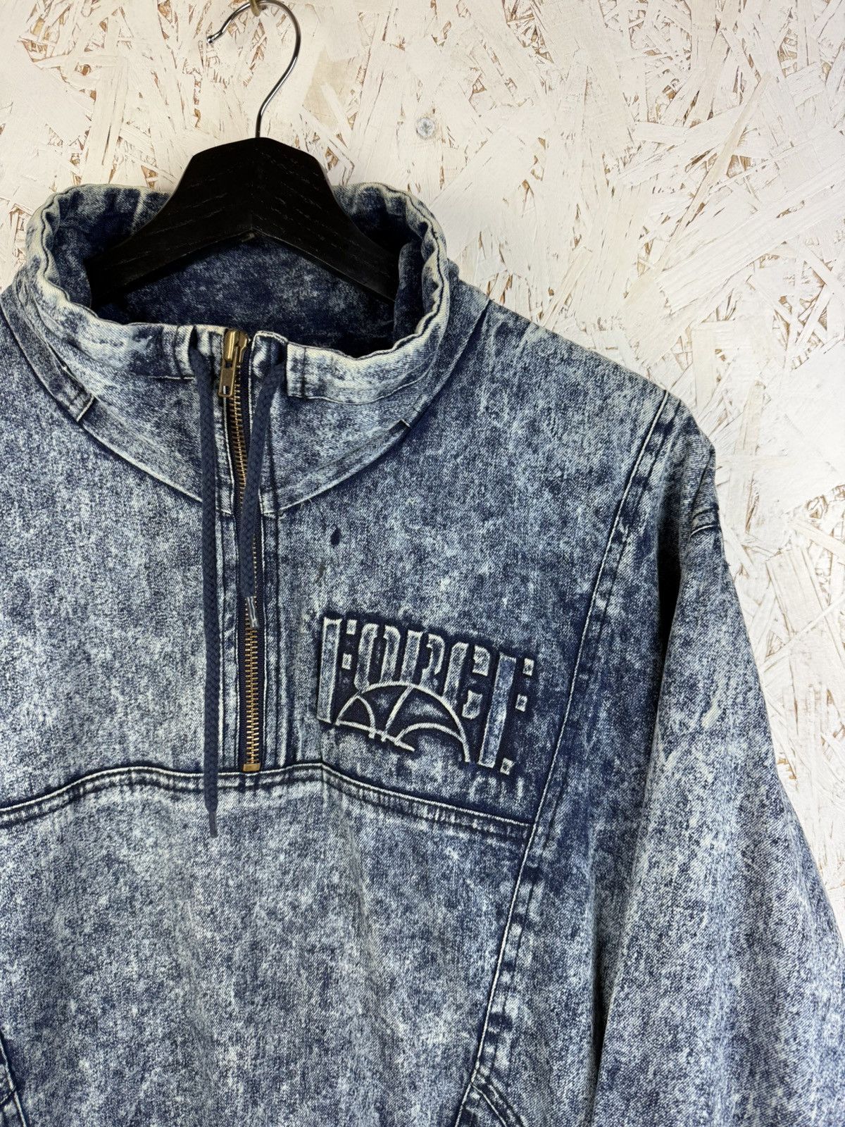 Nike 80s 90s Nike Acid Wash Denim Quarter Zip Jacket Blue ~L Size US L / EU 52-54 / 3 - 2 Thumbnail