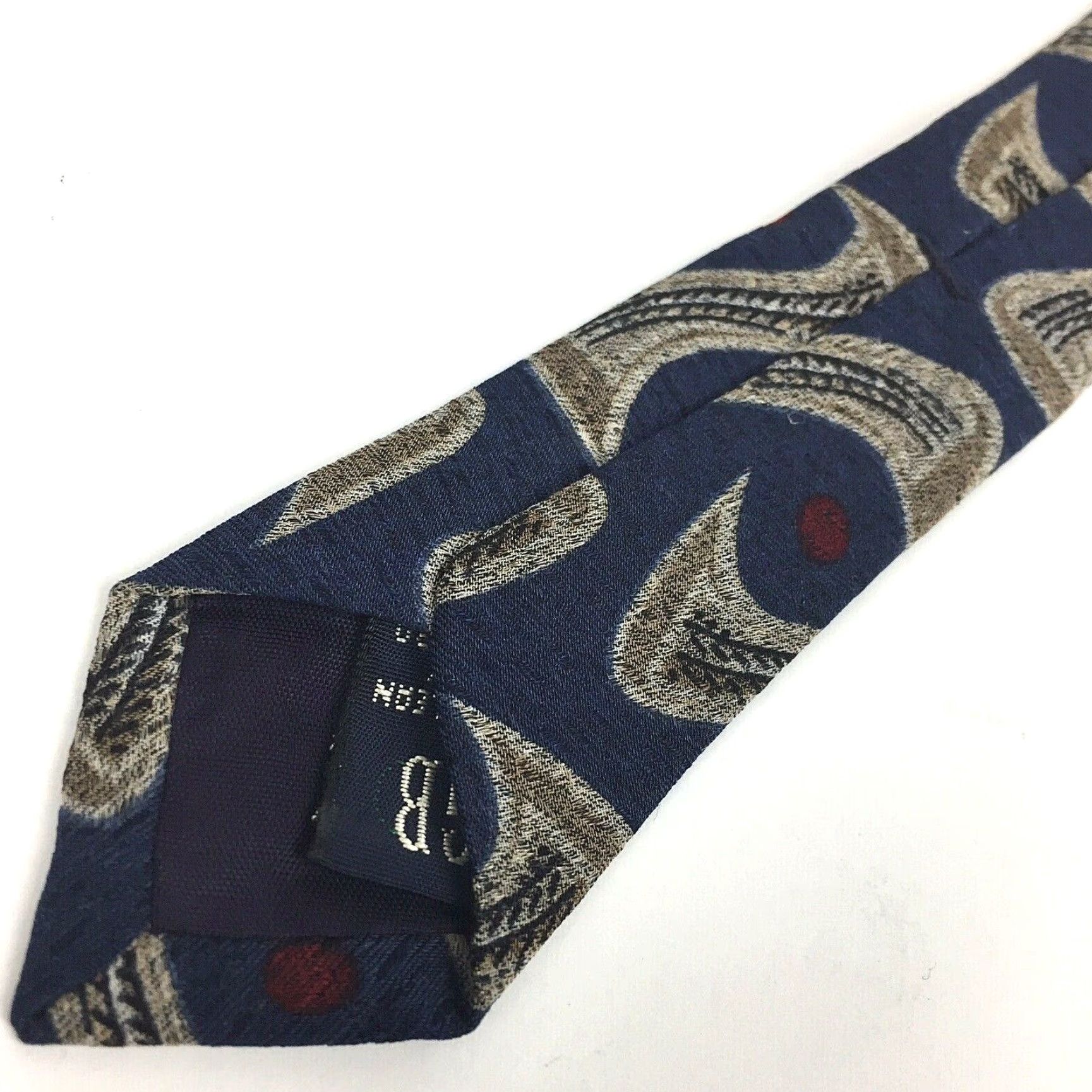 Vintage Gitman Brothers Thos David Necktie Blue Silk Hand Made Geometric Abstract Tie Men Short Length 58" width 4" Size ONE SIZE - 6 Thumbnail