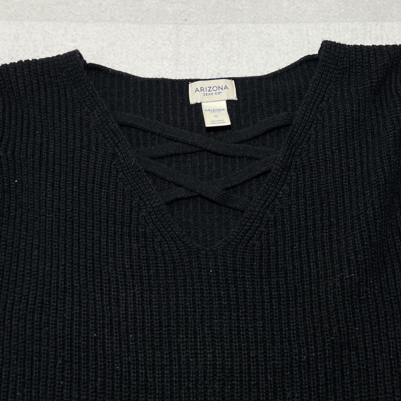 Arizona Jean Co. Arizona XL V-Neck Acrylic Black Ribbed Pullover Sweater Size XL / US 12-14 / IT 48-50 - 2 Thumbnail