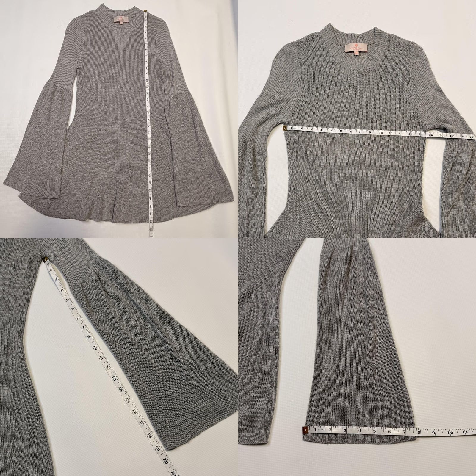 Vintage Laurie Felt Sweater Womens Medium Gray Mock Neck Tunic Long Bell Sleeve Knit Size M / US 6-8 / IT 42-44 - 8 Thumbnail